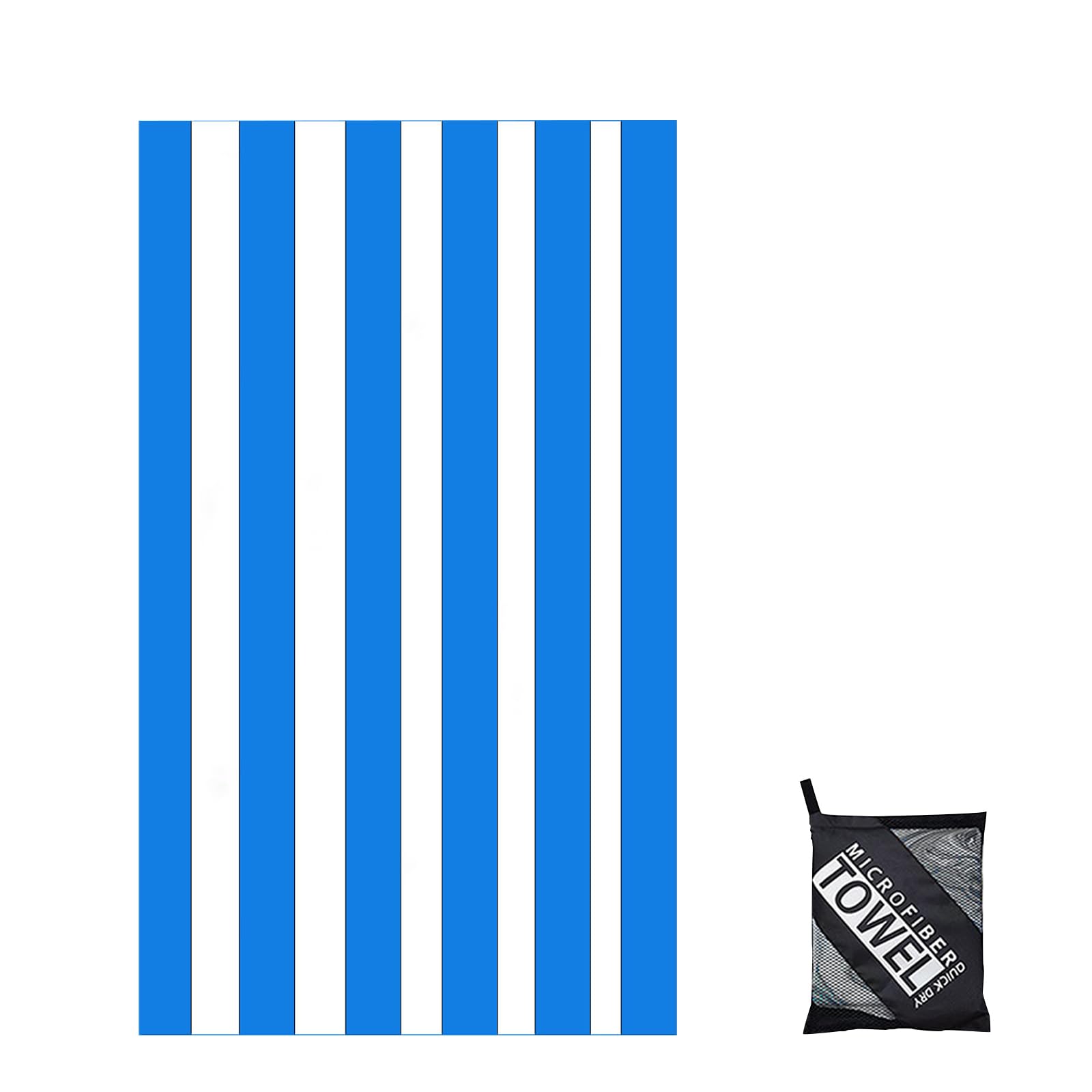 160x90cm Blue Stripe Beach Towels in a Bag Large Microfibre Thin Beach Towel for Adults,Quick Dry Sand Free Light Bath Towel Pool Towel for Men Women,Bathroom,Holiday,Yoga,Gym Sports,Swimming
