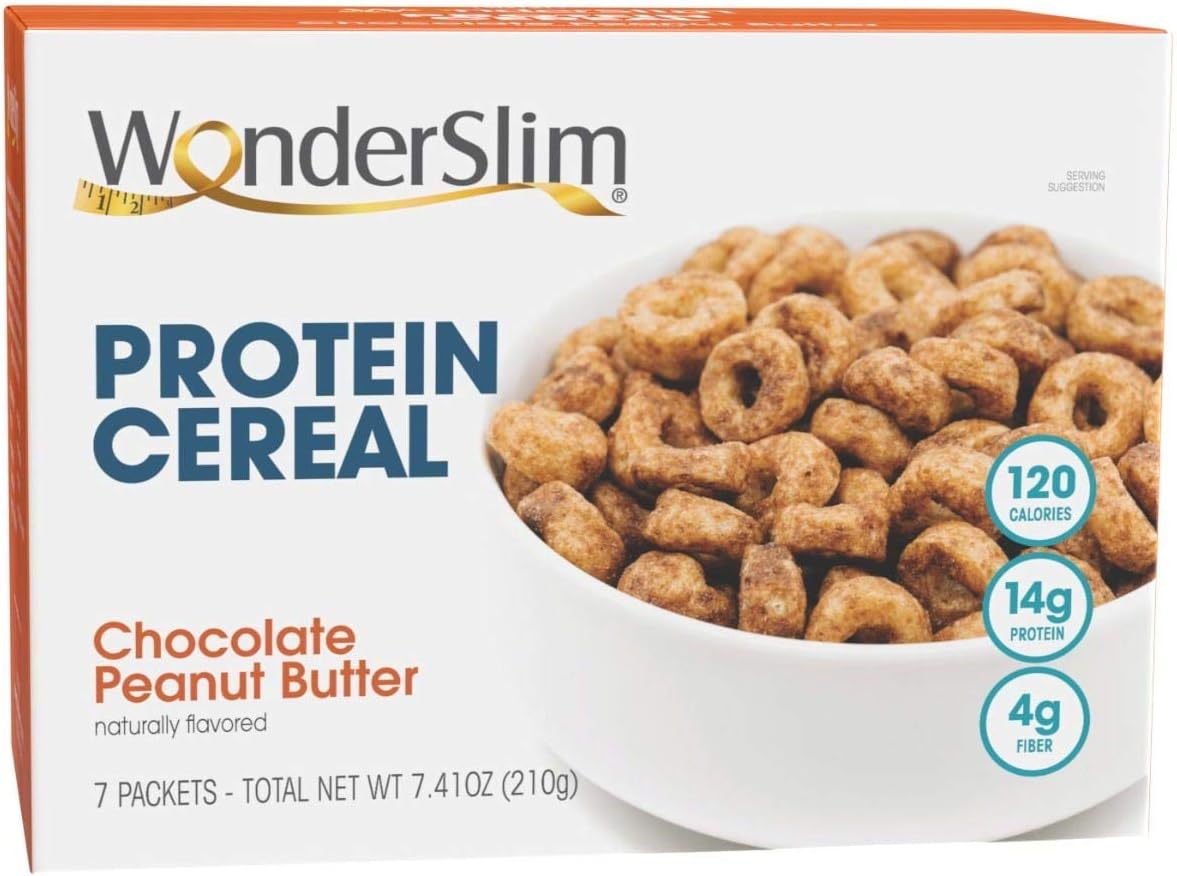 WonderSlim Diet Protein Breakfast Cereal - Chocolate Peanut Butter (6 Box Value Pack – Save 15%), Healthy, Low Fat, Low Calorie, Cholesterol Free Cereal (7 Servings/Box)