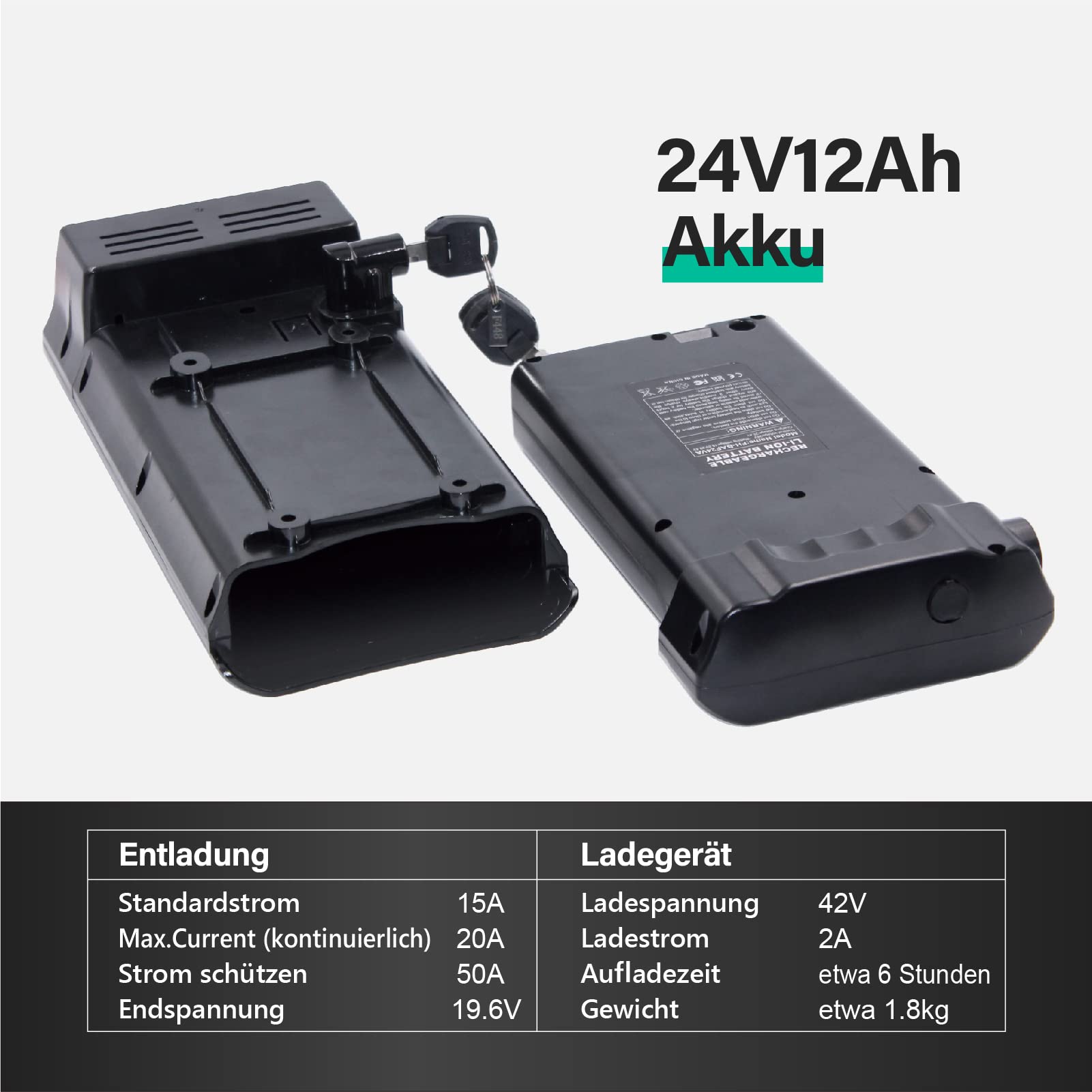 Avec chargeur Batterie E-Bike 24V 12Ah Batterie de remplacement E-Bike Li-Ion Convient pour le système d'entraînement Bafang ou Ansmann