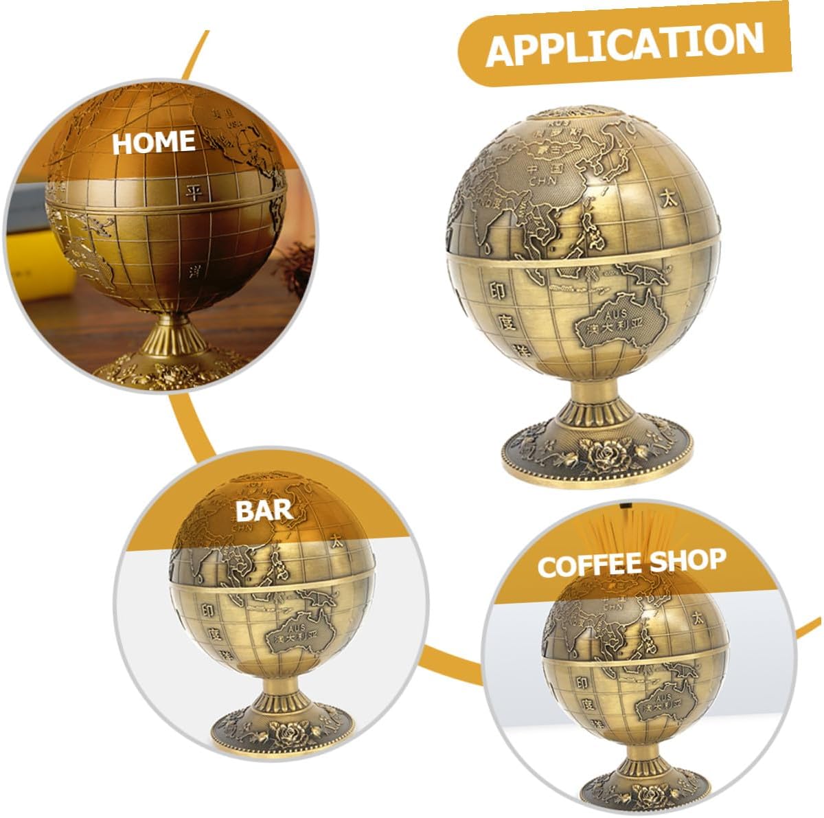 Retro Press-type Toothpick Holder Case with 360° Rotating Globe Design, Antique Copper Household Toothpick Dispenser for Kitchen and Living Room Use