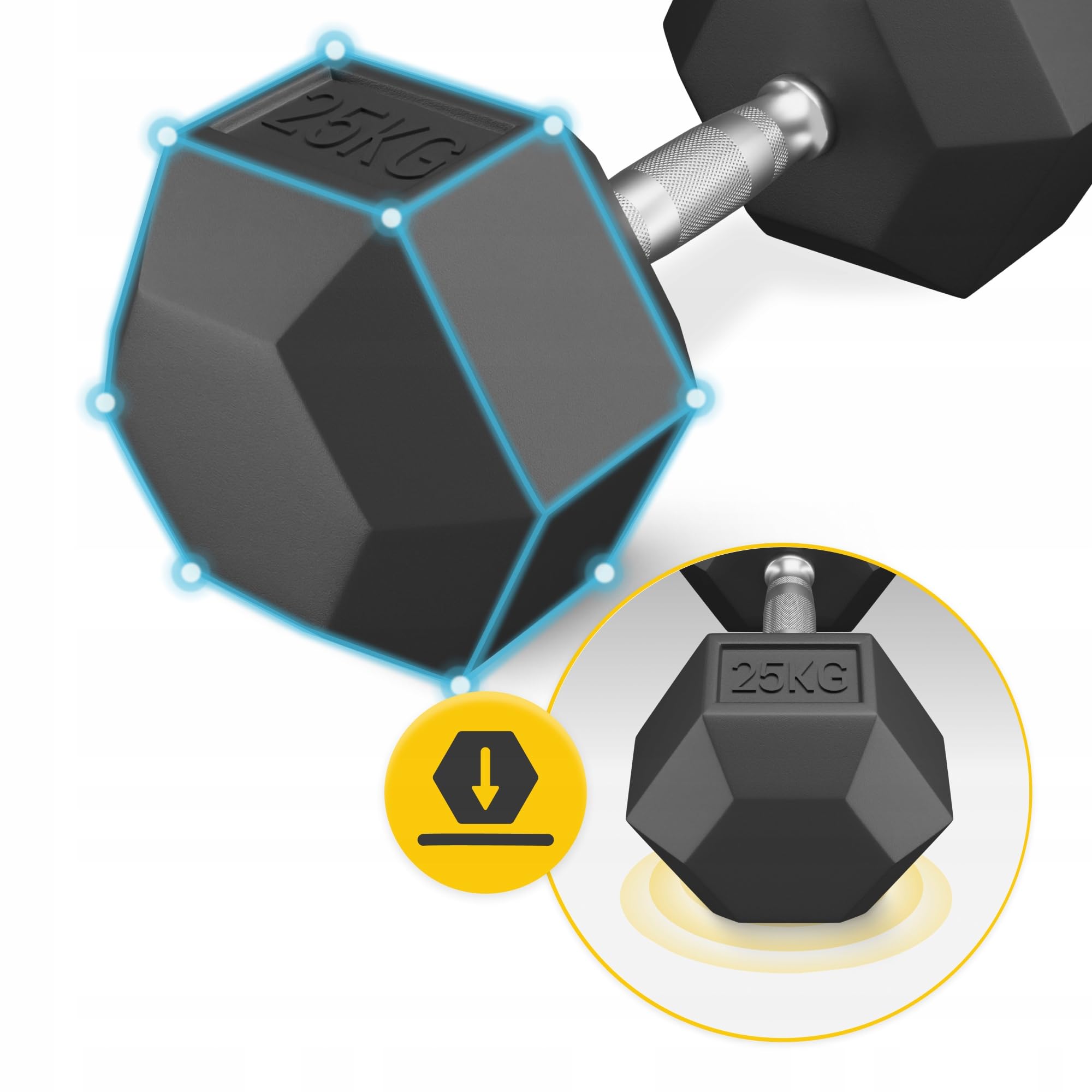 HANTLA OBCIĄŻENIE ŻELIWNY GUMOWANY HANTEL HEX SOLIDNY WYTRZYMAŁY 25 kg