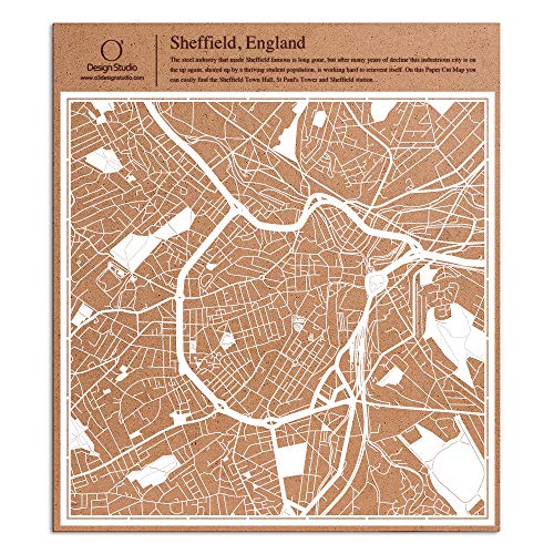 イギリス、シェフィールド切り絵地図、白、30x30センチ、オリジナルデザインペーパーアート、アイデアギフト