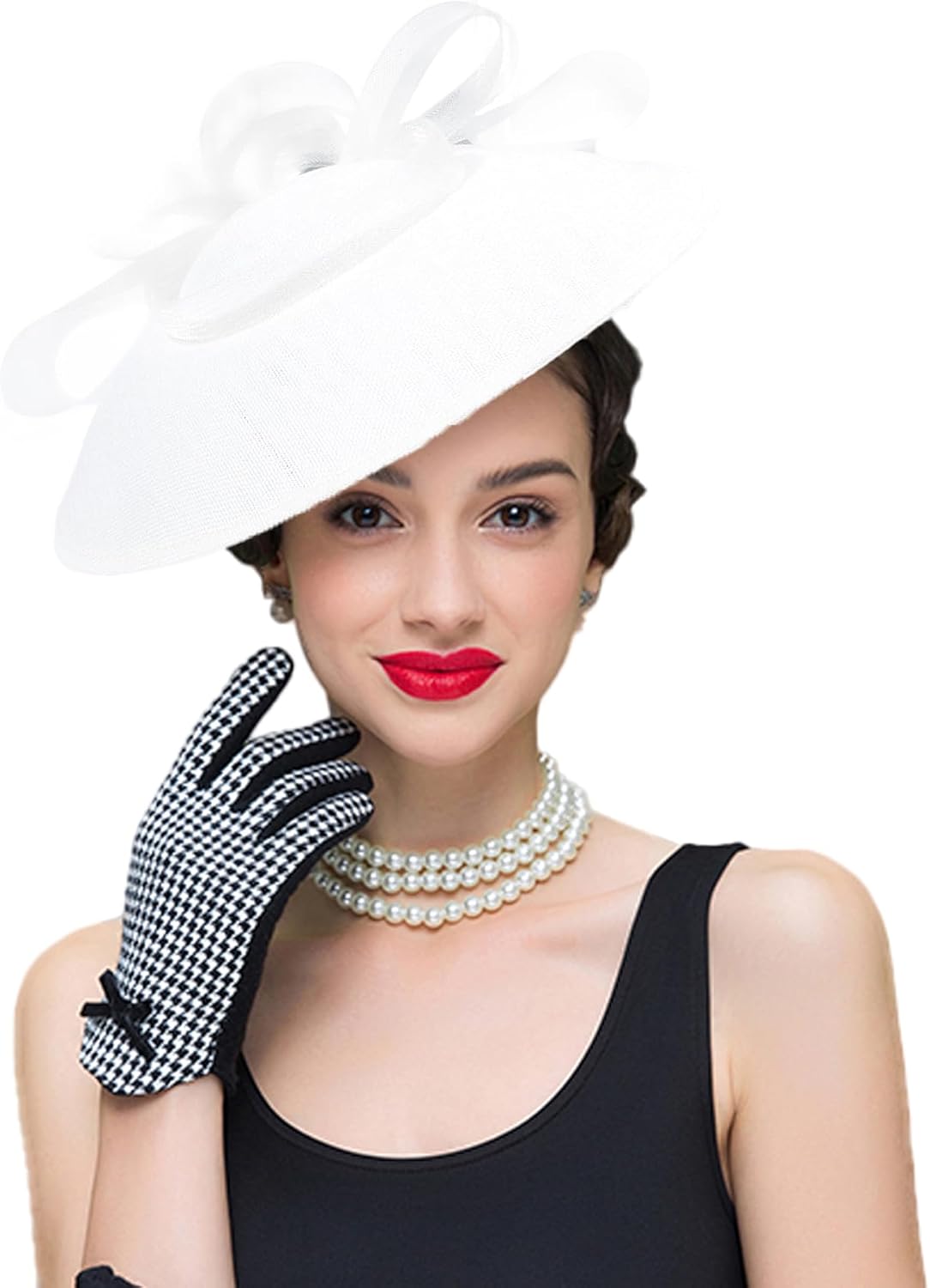Women's Elegant Saucer Hat Fascinator for Women Tea Party Wedding Church Hat with Mesh Bow and Headband