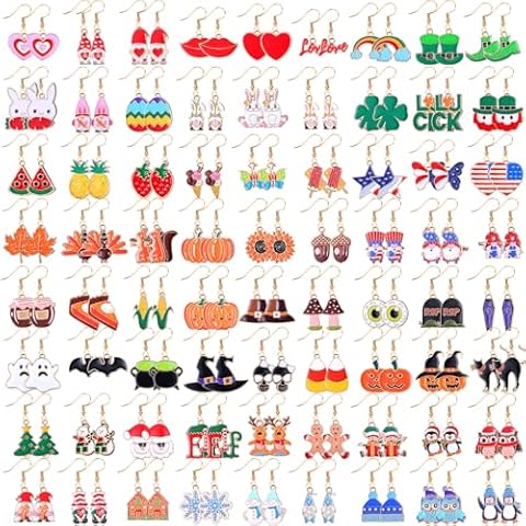 Riceshoot 72 Pairs Holiday Earrings for Women Valentines Earrings St. Patrick's Day Earrings Easter Winter Earrings(Earrings) Cover
