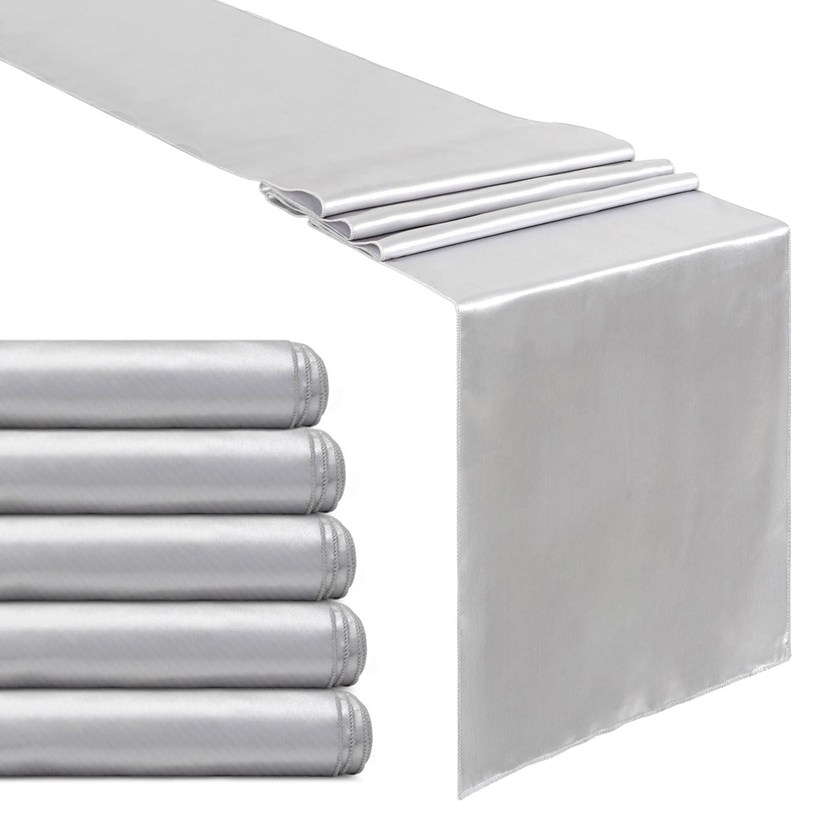 B-COOL Silver Table Runner Satin Table Runners Wedding Table Runner Silk Smooth Fabric for Wedding Birthday Party Decorations 5 Packs 12x108 inch