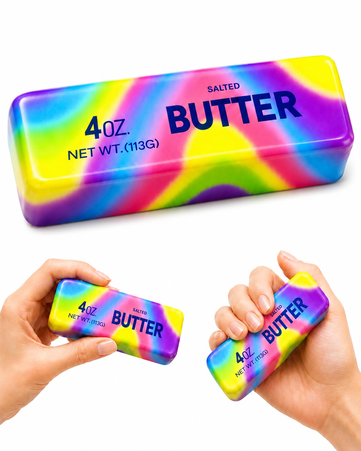 Rainbow Butter Squishy Stress for Adults, Cute Realistic Butter Stick Shape, Slow Rebound Funny Themed Desk Decor for Office & Home (1Pcs)