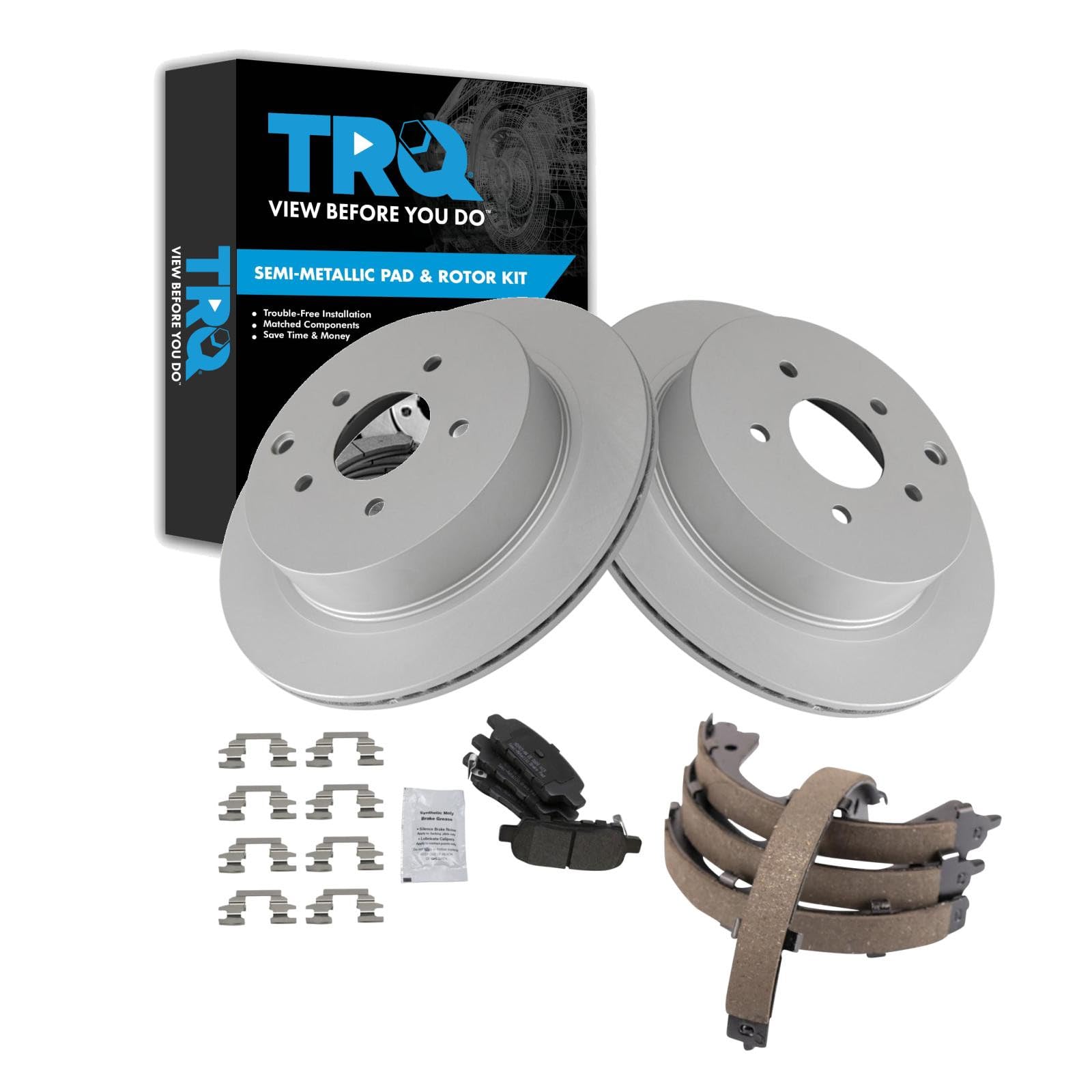 TRQ Rear Brake Pad and Rotor Set Semi Metallic G Coated Rotors Compatible with 2006-2008 Infiniti FX35 FX45 2018 Q50 Q60 2003-2007 Nissan Murano 2004-2007 Quest