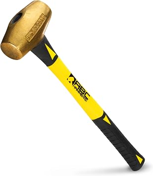 ABC HAMMERS 16" Brass Hammer - 5 lb. USA Made, Non-Sparking Hammer with Fiberglass Handle & Double Faced Head - ABC5BF