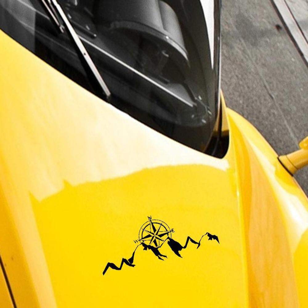 Handmade By Stukk Black Stukk Stickers Mountain Compass Sun Rising Fun Window Bumper Vinyl Decal Sticker, 14.7 Cm X 6.2 Cm