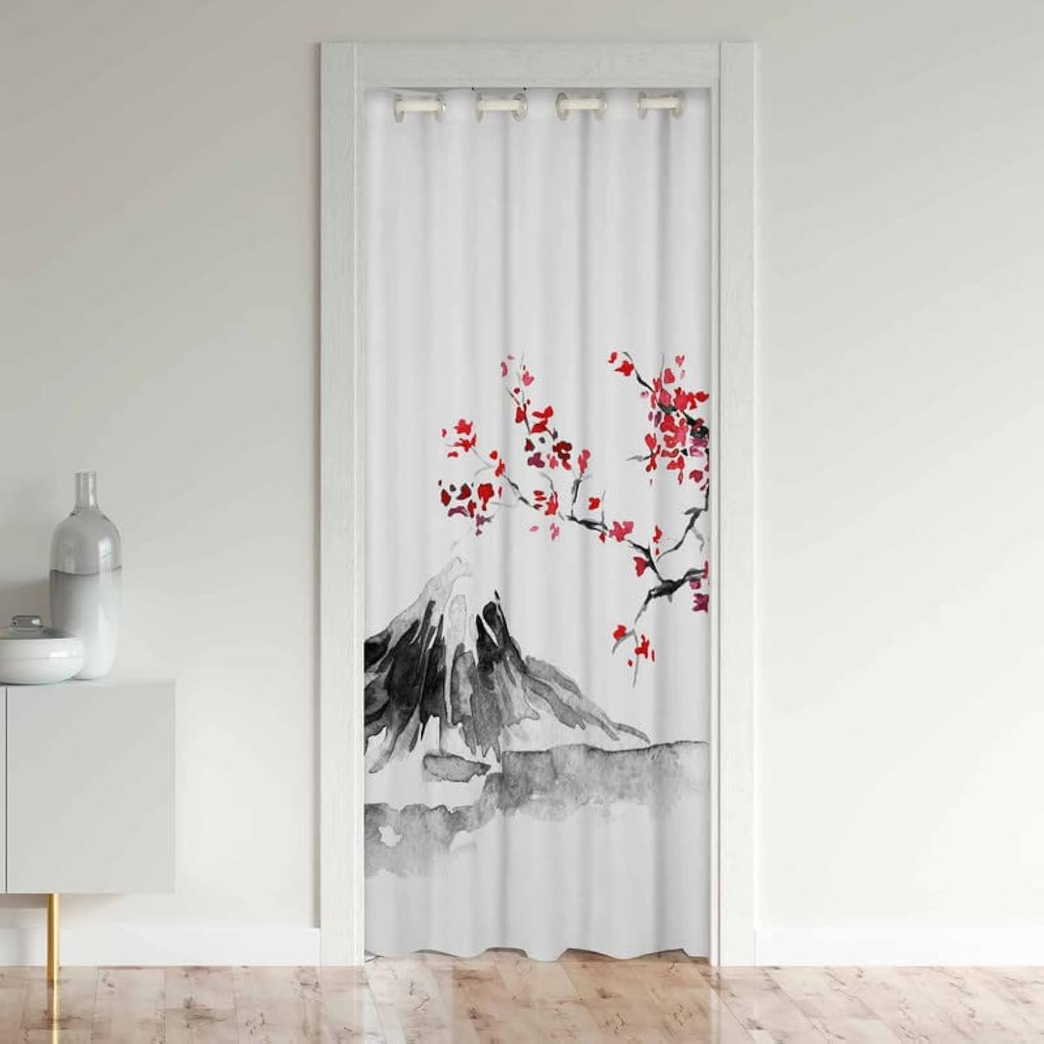 jejeloiu Japanese Doorway Curtain Privacy, Japan Cherry Blossom Door Cover Curtain, Exotic Style Fuji Mountain Insulated Thermal Curtains for Bedroom,