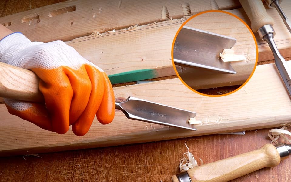 Miniatura 6 de ATOPLEE Juego de cinceles de madera para carpintería, 4 piezas, herramienta profesional de cincel de tallado de madera, carpintero Gouge CR-V, borde