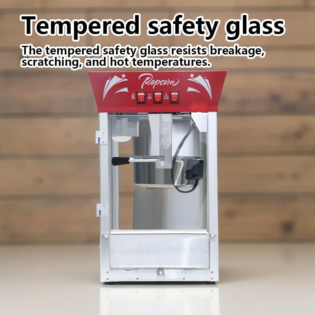 Commercial Popcorn MAKER Machine, 12 Ounce Kettle Stainless Steel Popcorn Maker with Tempered Glass, Warming Deck, 850W Countertop Popcorn Popper for Parties, Events, and Home Theater