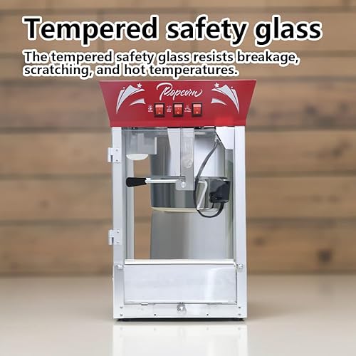 Miniatura 7 de Máquina comercial para hacer palomitas de maíz, máquina de palomitas de maíz de acero inoxidable de 12 onzas con vidrio templado, plataforma de