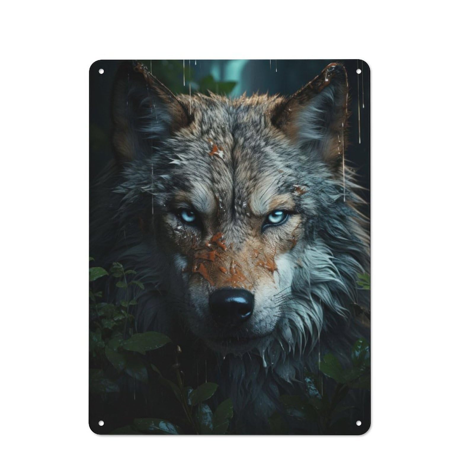 Junmoney Wolf Portrait Tin Wall Plaque 40X30cm With For Living Room Wall, Gift For Feature Wall Decorators During The Christmas Season