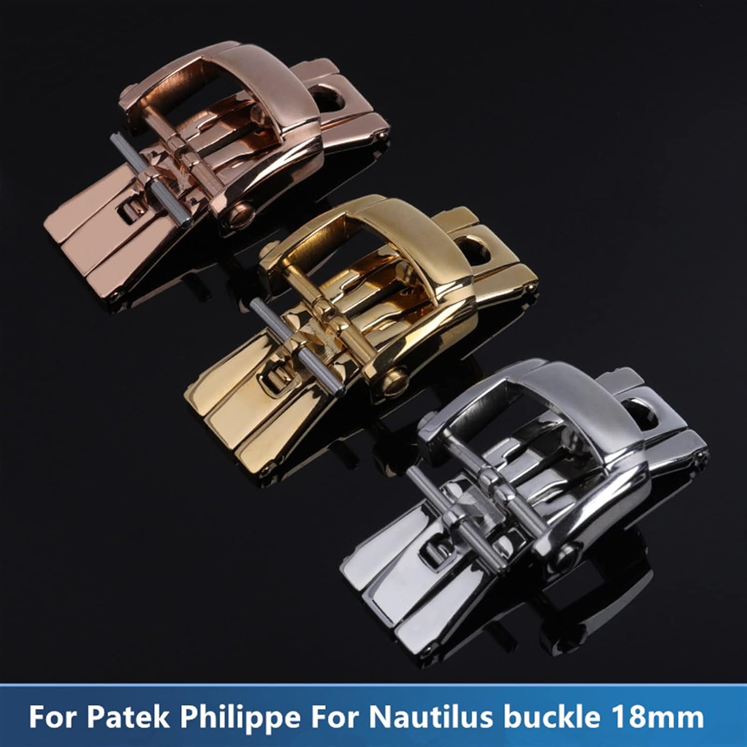 18mm Quality Stainless Steel Folding Pin Buckle for Patek Philippe for Nautilus Leather Rubber Watchband Strap Deployment Clasp (Color : Silver Pin, Size : 18mm)