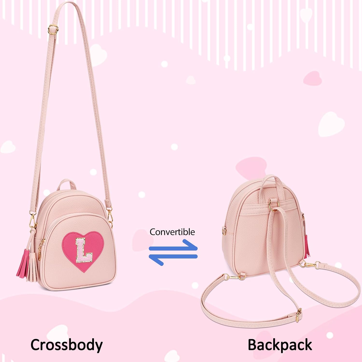 Girls Initial Mini Backpack Gifts for Kid Toddler Little Girl Teen Small Cute Heart Backpack Purse Preschool Kindergarten Bookbag,Pink-L - Image 8