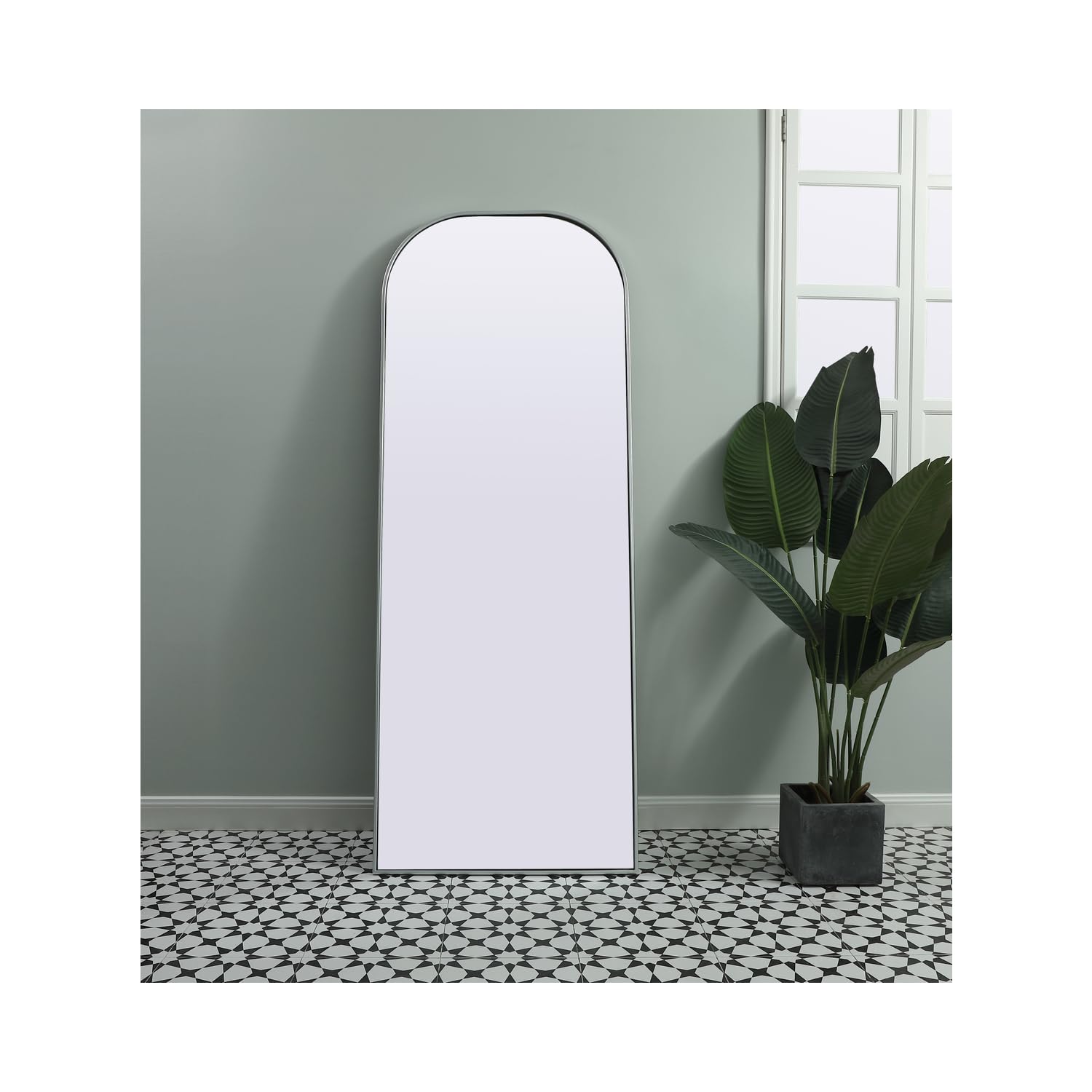 Elegant Lighting Metal Frame Arch Full Length Mirror 28x74 Inch in Silver