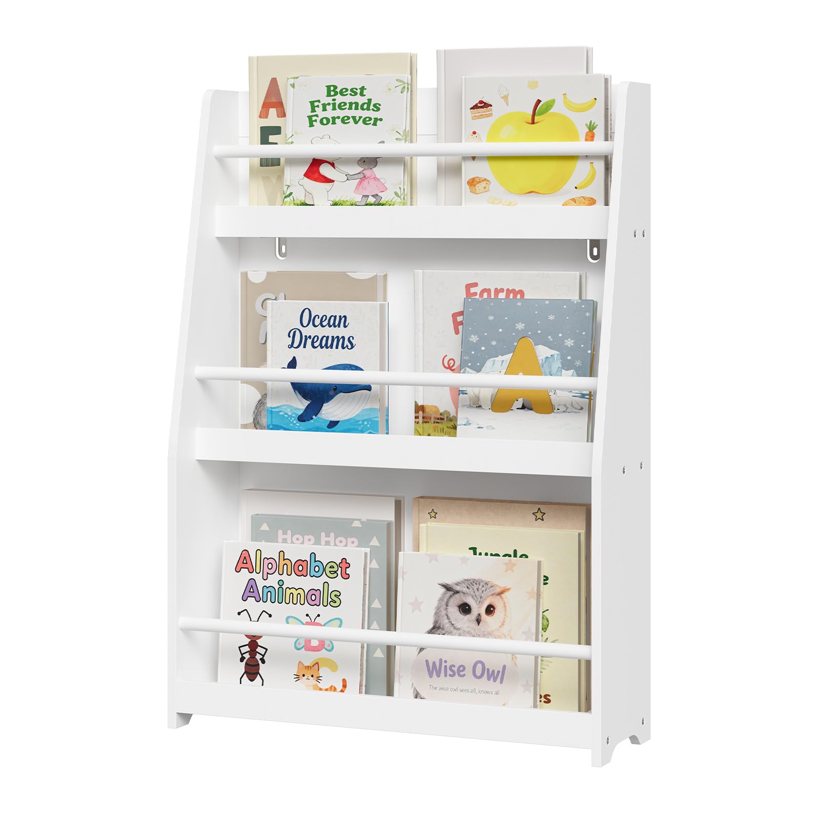 WOLTU Bibliothèque Enfant, Meuble Rangement Enfant, à 3 Niveaux | Blanc, en MDF et Bois