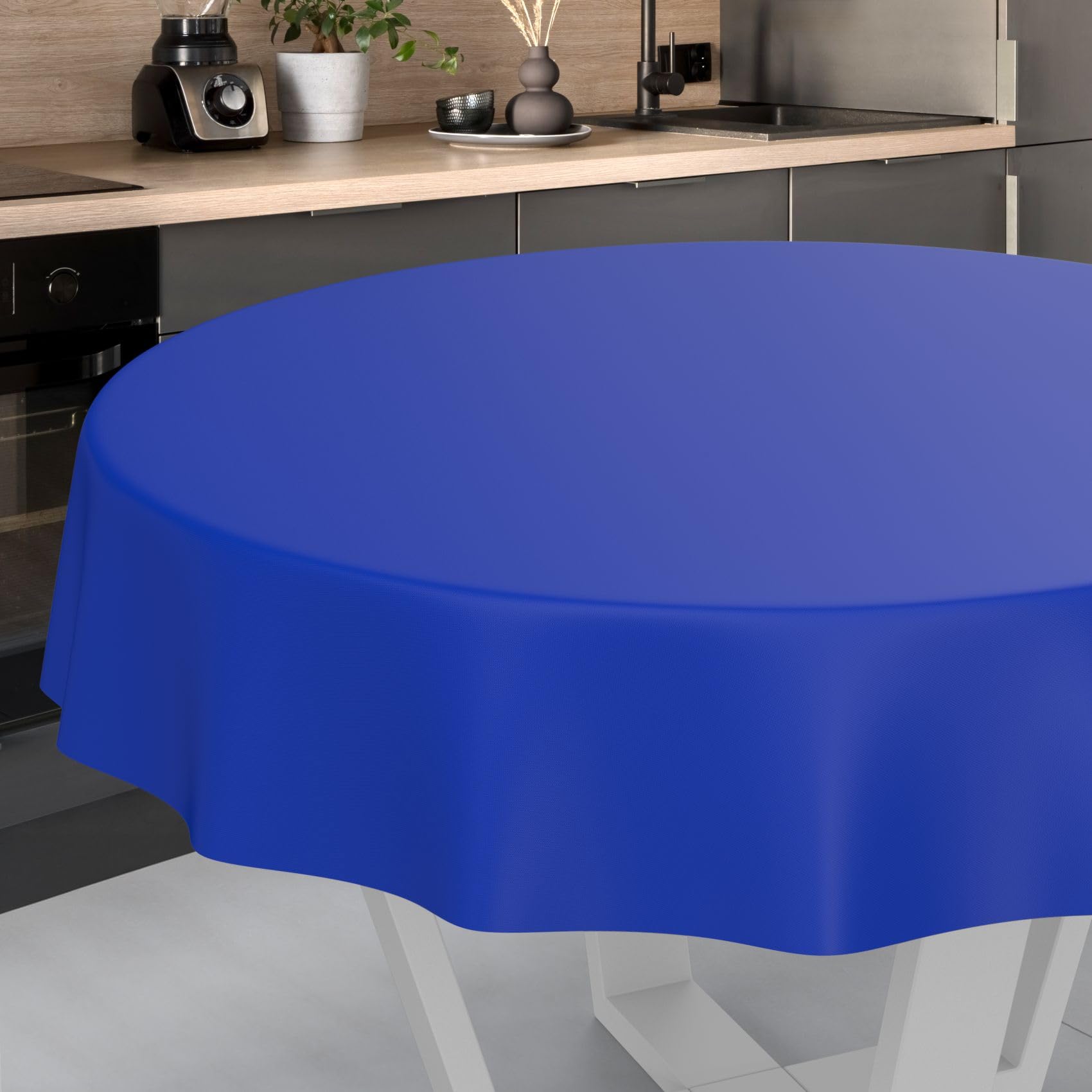 ANRO Oilcloth Tablecloth, Washable, Oilcloth, Garden Tablecloth, Outdoor, Indoor, Round, 100 cm, Cut Edge, Blue