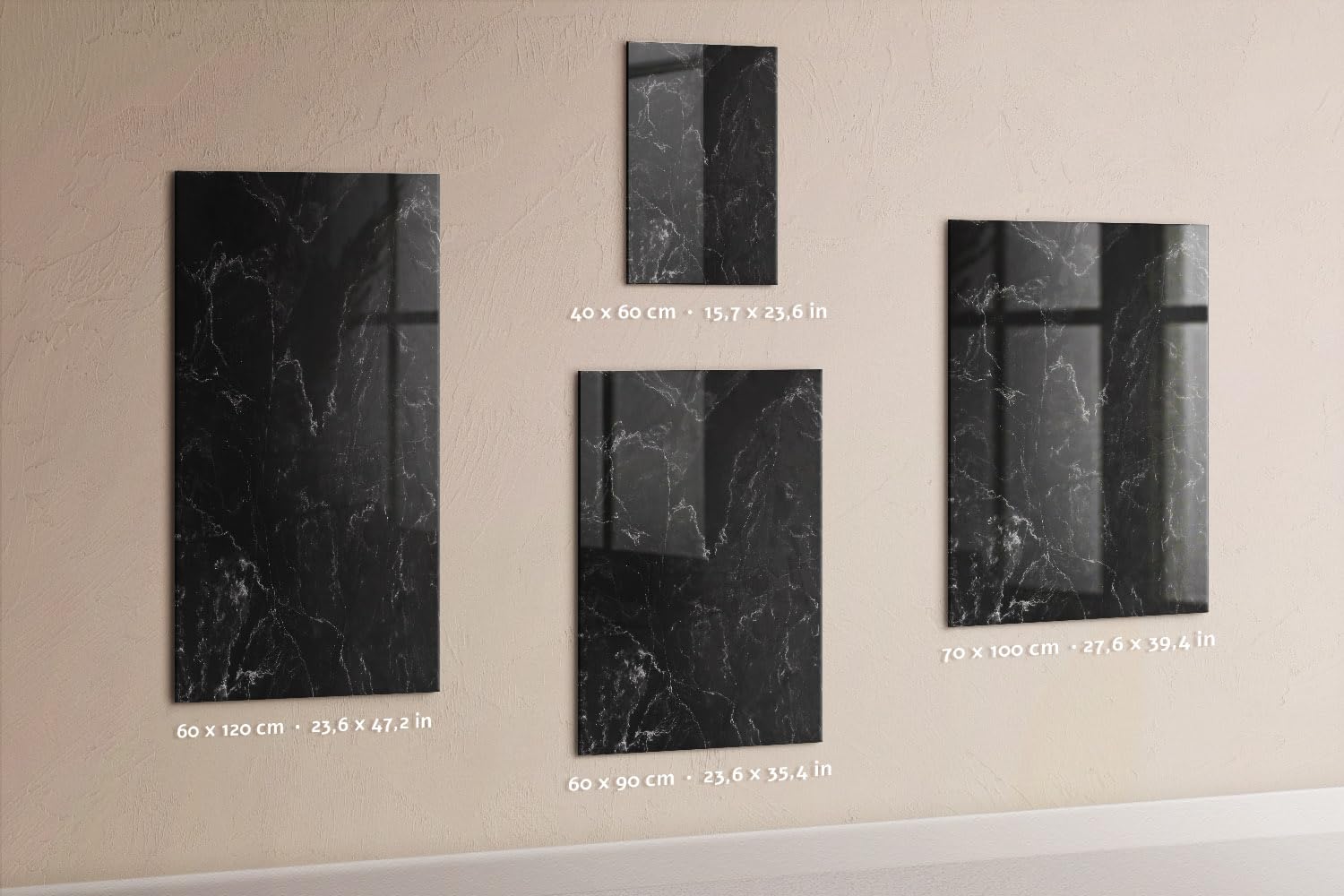 Elegante magnetische Glas-Schreibtafel inkl. Neodym-Magnete, Marker & Schwamm | Stabil, leicht zu reinigen | Für Arbeit, Heim & Designräume - 40x60 - Dunkler Marmor