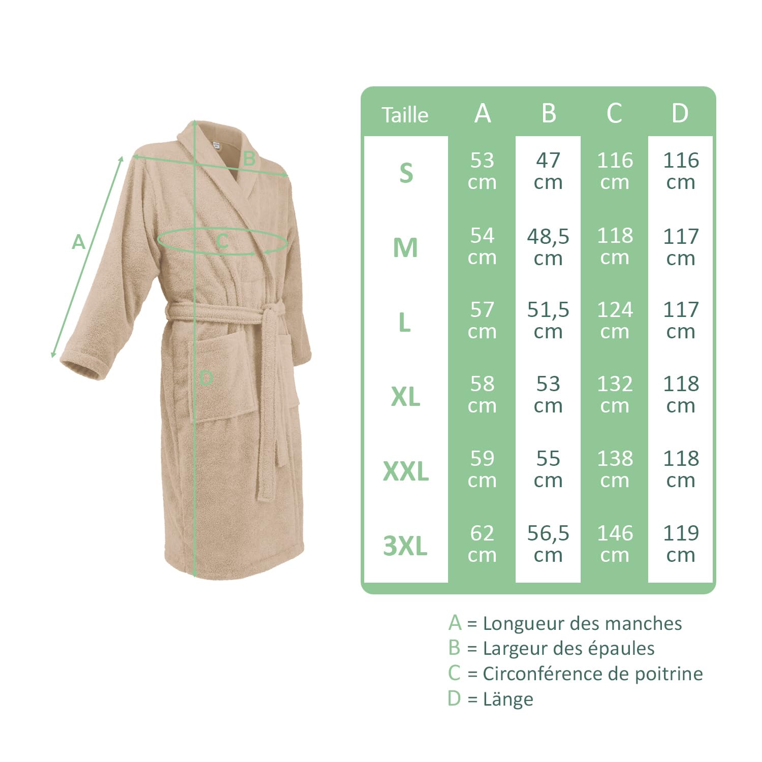 Celodoro Peignoir pour homme et femme en pur coton