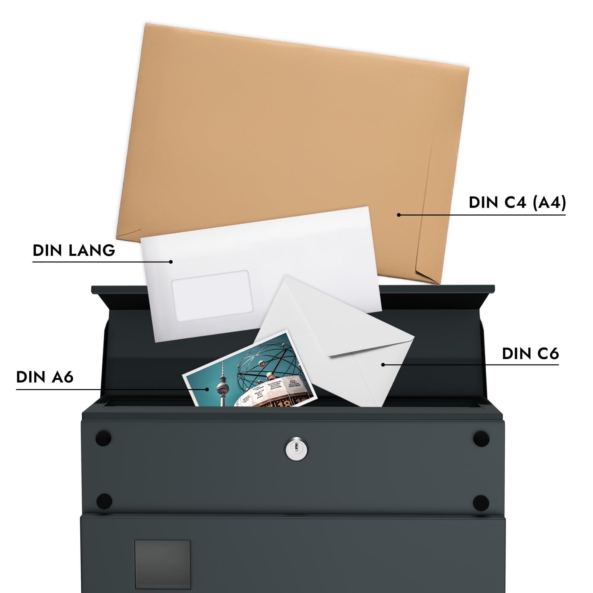 Forgard Briefkasten Anthrazit mit Zeitungsfach (RAL 7016), personalisiert, Postkasten Modern aus Zinkstahl mit Familienname inkl. Montageset, HELSINGBORG