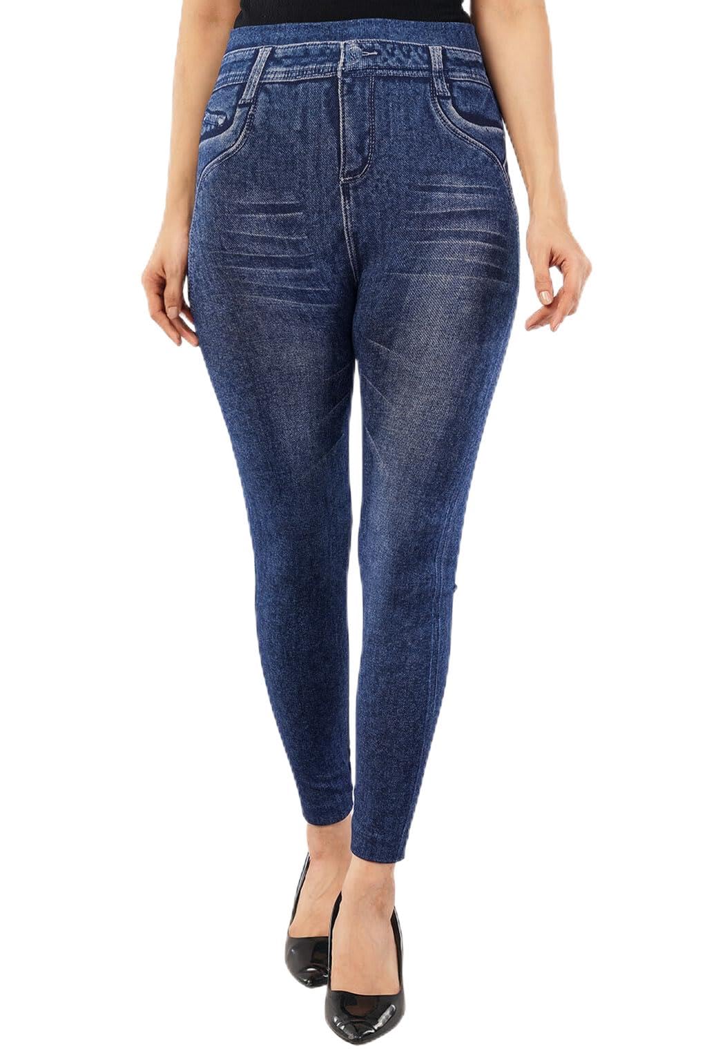 Tights Ladies Leggings Women Girls Leggings Winter Fleece Pants for Women Free Size (Waist Size: 26 Inch to 34 Inch) Blue