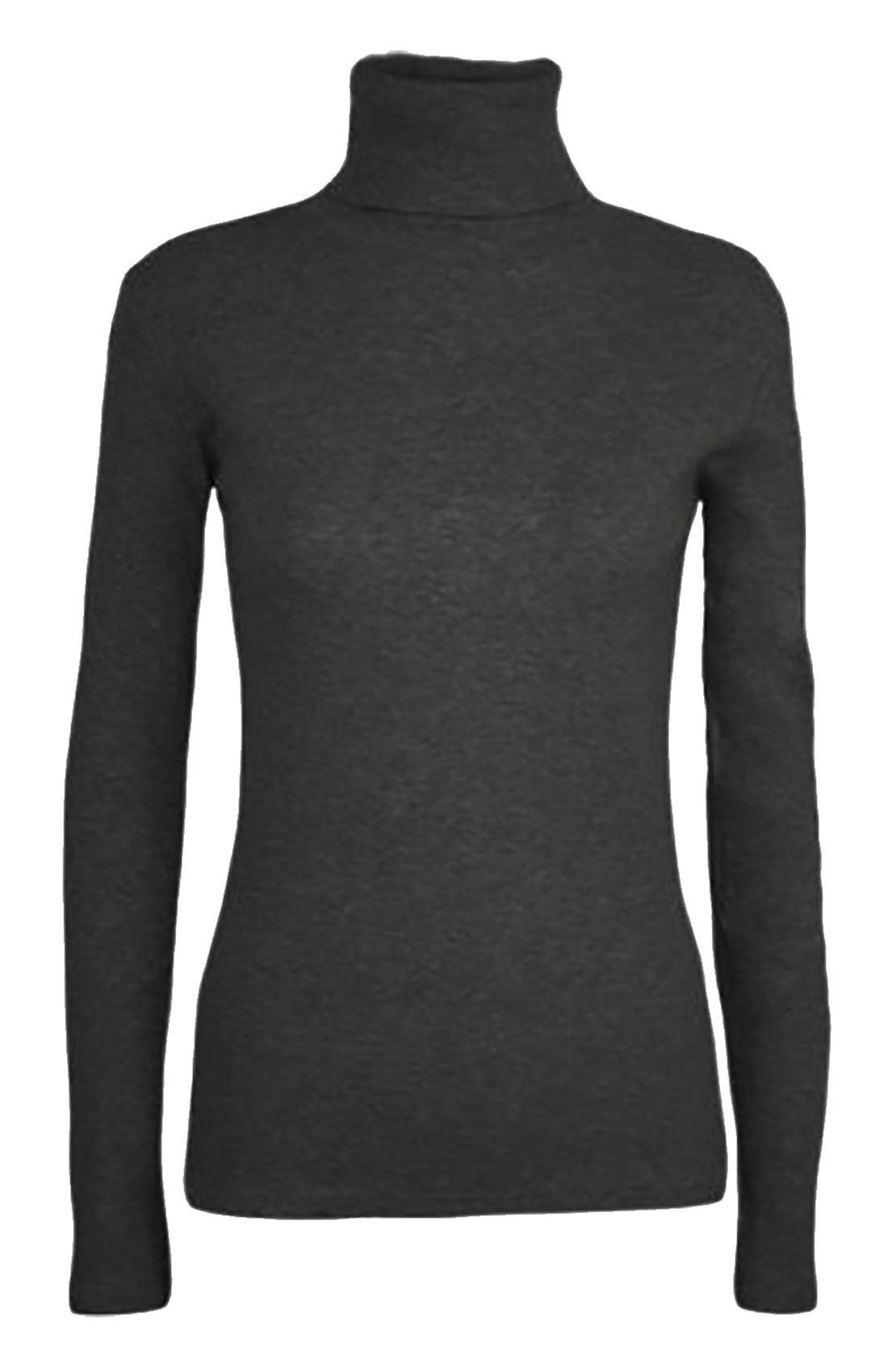 Ladies Long Sleeve Plain Turtle Neck Top Womens Casual Basic Polo Neck Top (Charcoal UK 16-18)