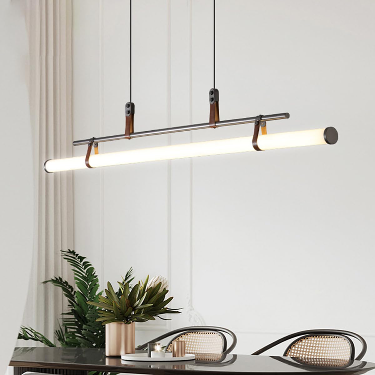 LED Pendant Light Dining Room Modern Chandelier Dining Table Linear Hanging Lamp Kitchen Dimmable with Remote Control 3000K-6500K For Restaurants Living Room Conference Hall Office (Black, L115cm)