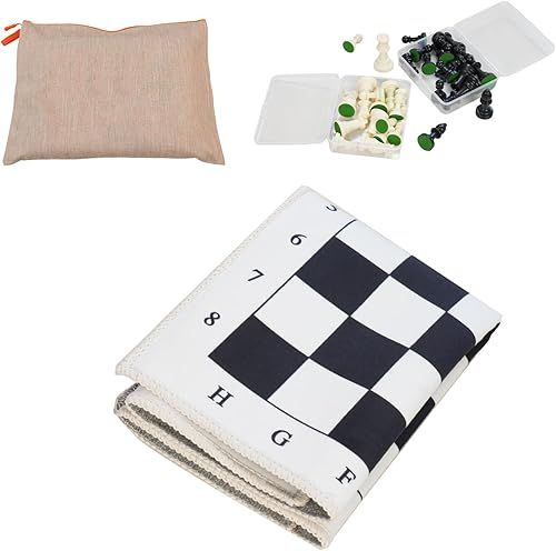 Miniatura 2 de Juego de alfombrillas de ajedrez plegables de 20 pulgadas, tablero de ajedrez de tela suave en blanco y negro con piezas estilo Staunton de 3.75