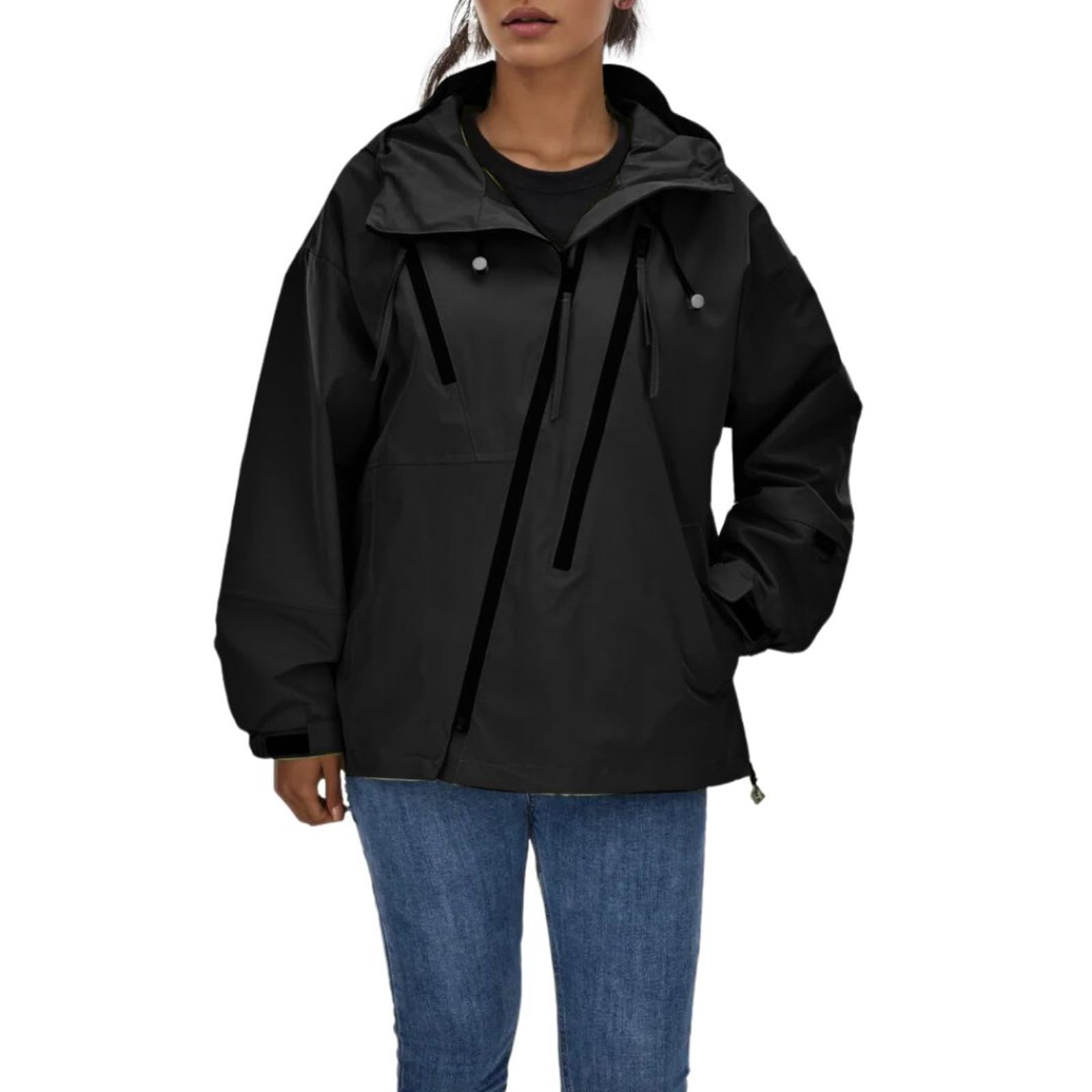Generisch Chubasquero para mujer, ligero, de invierno, para exteriores, de montaña, color puro, suelto, grande, para tiempo libre, a prueba de viento, para montañismo, para senderismo, chaqueta de
