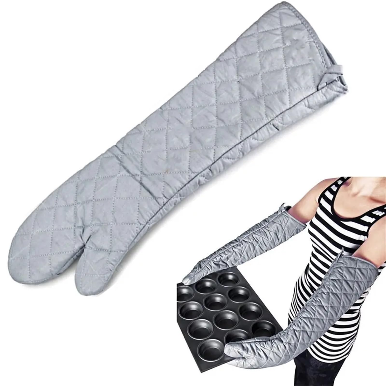 Gants De Cuisine Gants de Four en Coton Longs résistants à la Chaleur, Gants Cuisson Extra isolés Anti-brûlure pour La Cuisine Maison