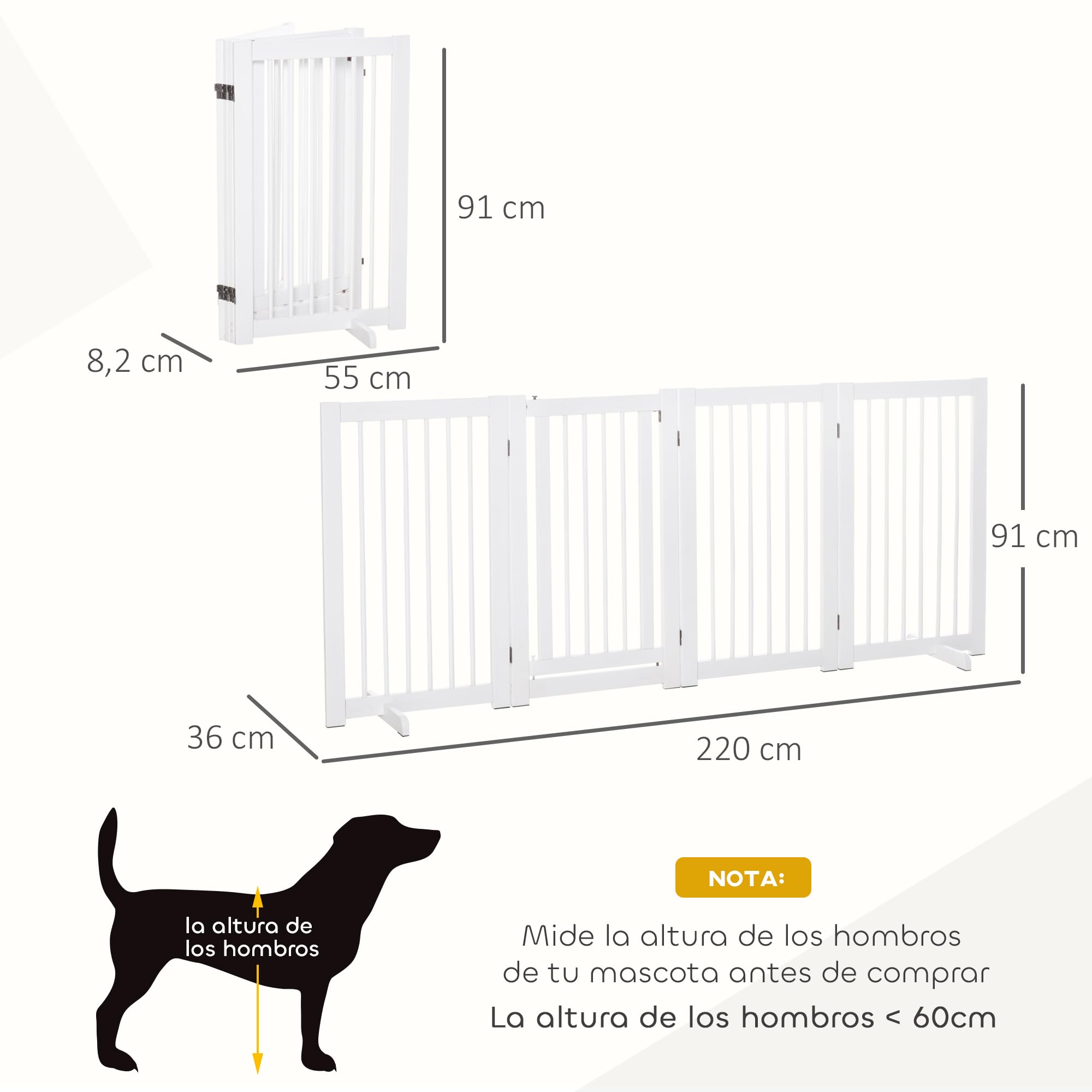 PawHut Barrera para Perros Plegable con Puerta Pequeña Valla para Perros 220x91 cm de 4 Paneles Barrera de Seguridad para Mascotas para Pasillo Escalera Blanco
