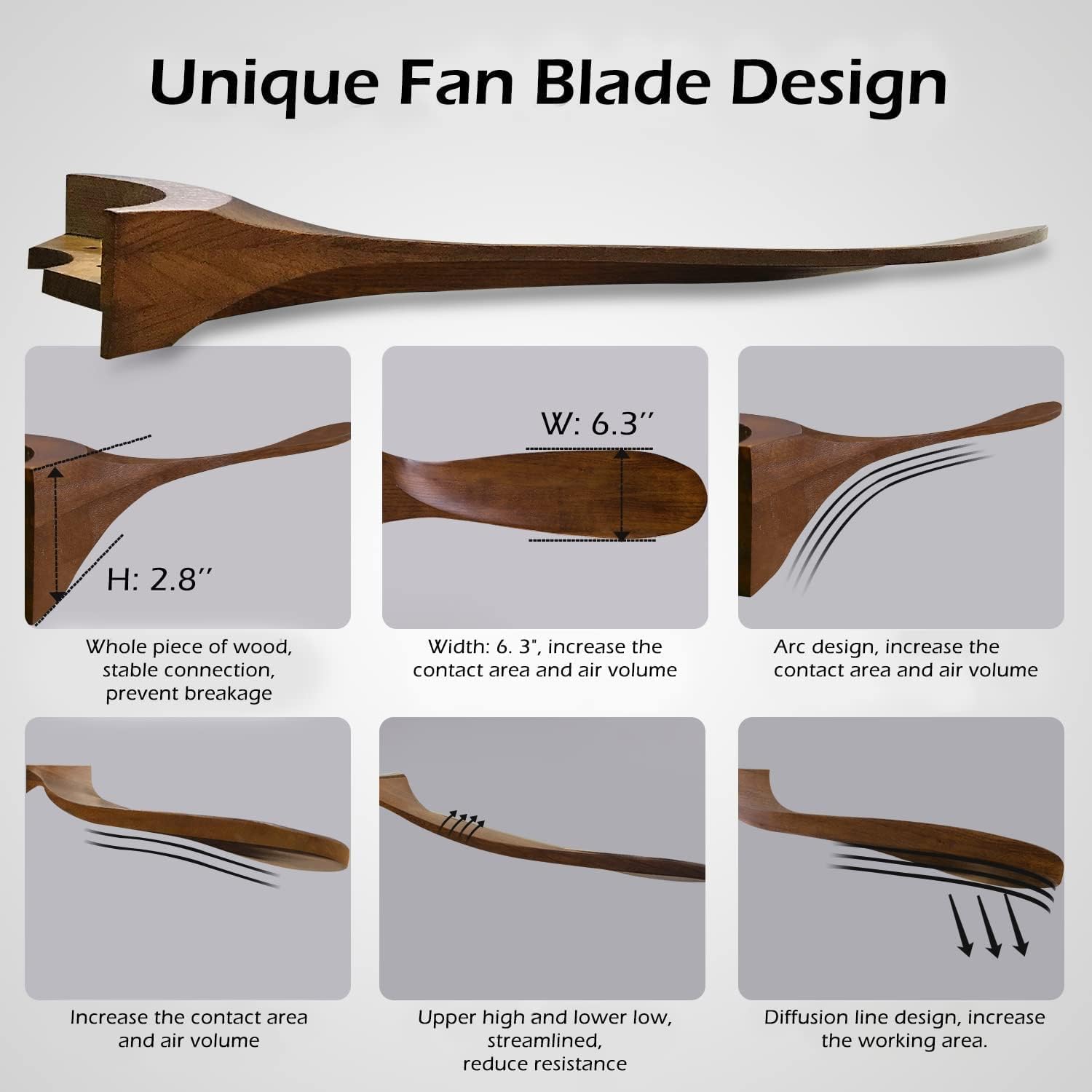52 Inch Ceiling Fan No Light T2 ，Wood Outdoor Ceiling Fans for Patios Living Room Bedroom 3 Blade Propeller Modern Ceiling Fan Without Light with remote Control(Walnut)