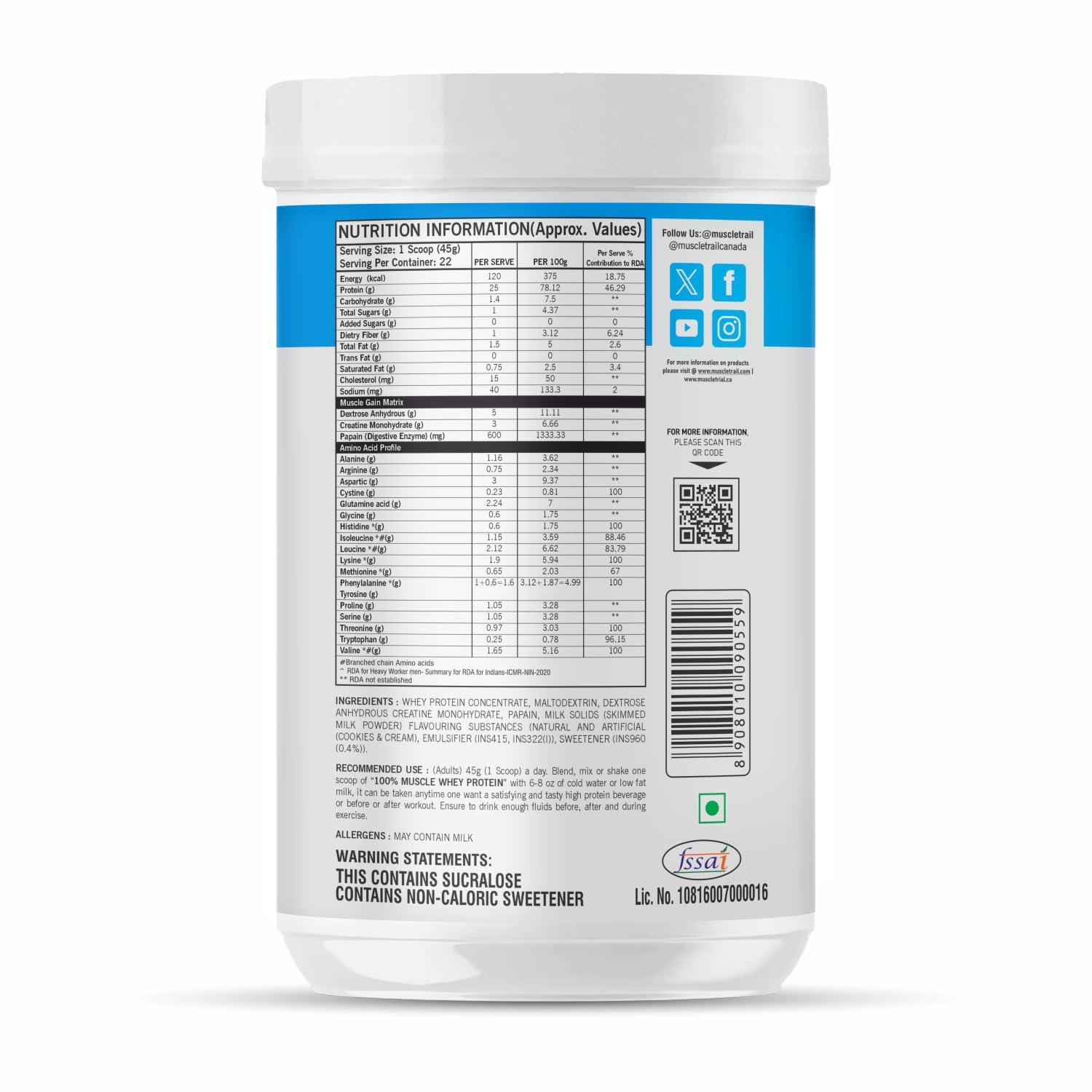 MuscleTrail Pharma Grade Muscle Gain Whey Protein | 21g Protein, 44 Servings, Support Muscle Growth Recovery | 179 Calories | 8g Carbs Protein (1kg, Kaju Kesar Pista) — Amazon image 2