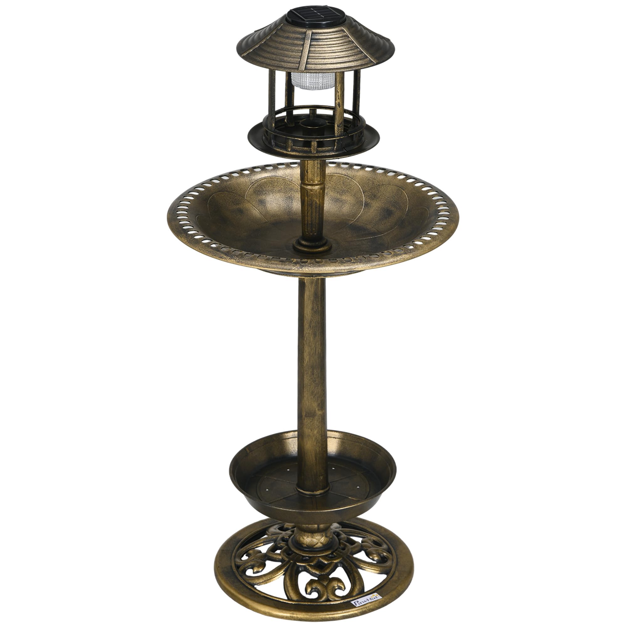 Outsunny Vogeltränke Stehend, Vogelbad aus Kunststoff mit Solarleuchte, Vogelfutterspender, Vogelbecken mit Blumensockel, Wildvogeltränke für Garten, Balkon, 110 cm Höhe, Bronze