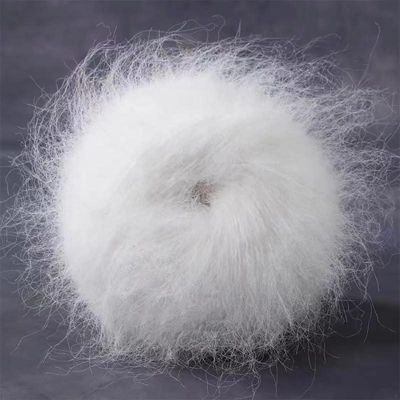 SYSUII 50g Mohairwolle Handstrickgarn zum Stricken & Häkeln Handstrickgarn Häkelgarn Strickgarn Weicher Wolle zum Häkeln Baumwollgarn für DIY Basteln Hüte Schal Pullover Decke Kissen -Weiße