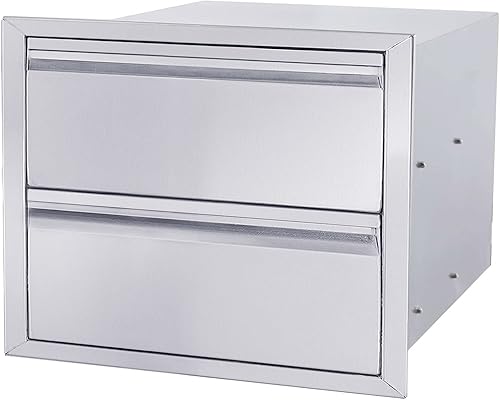 Cajón de cocina para exteriores de 18 pulgadas de ancho, de acero inoxidable, doble cajón, montaje empotrado para isla de cocina al aire libre