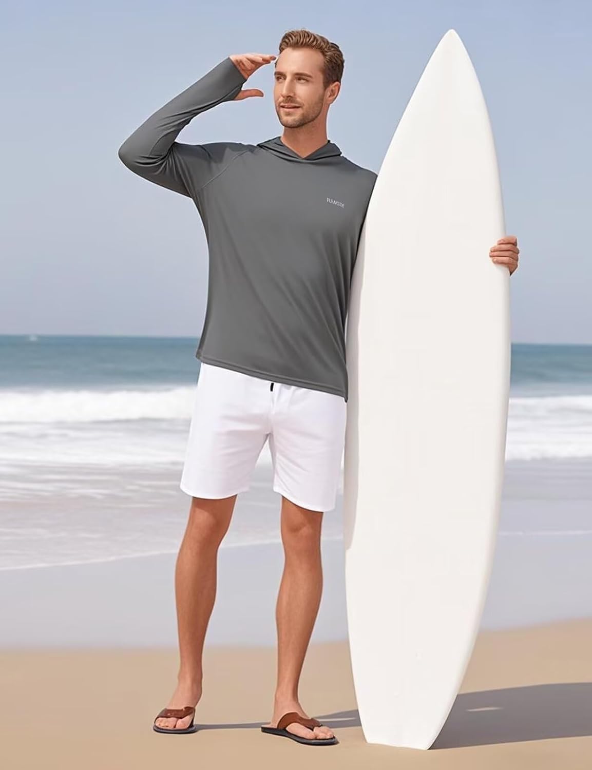 Mens Long Sleeve Athletic Hoodie Sun Protection Gym Workout Shirt for Hiking Running Fishing - Image 6