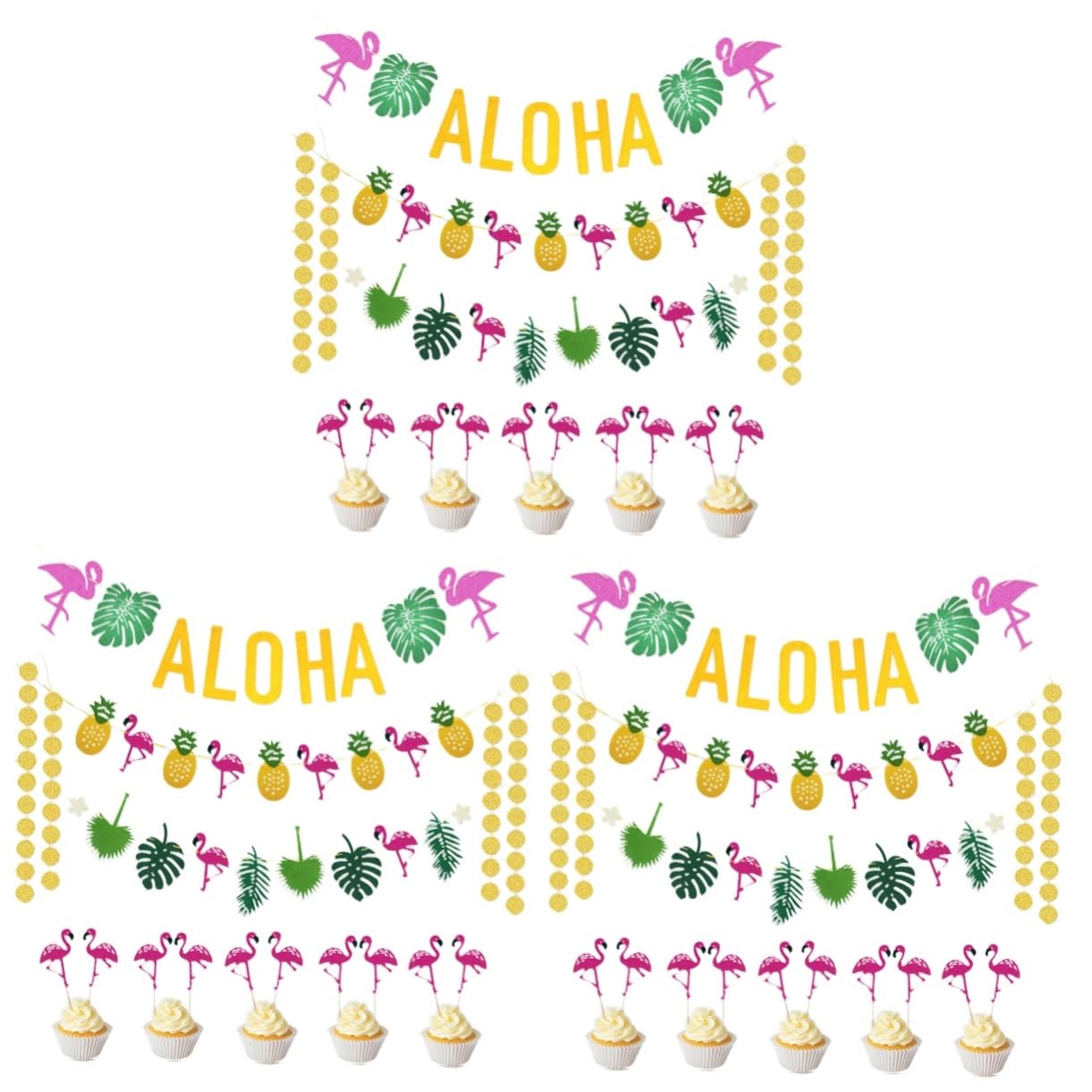 VICASKY 3stücke Hawaiian Party Accessories Kit Aloha Banner Tropische Deko Für Garten Pool Und Sommerfest Teiliges Mit Girlanden Und Glitzer Anhängern Für Unvergessliche Feiern