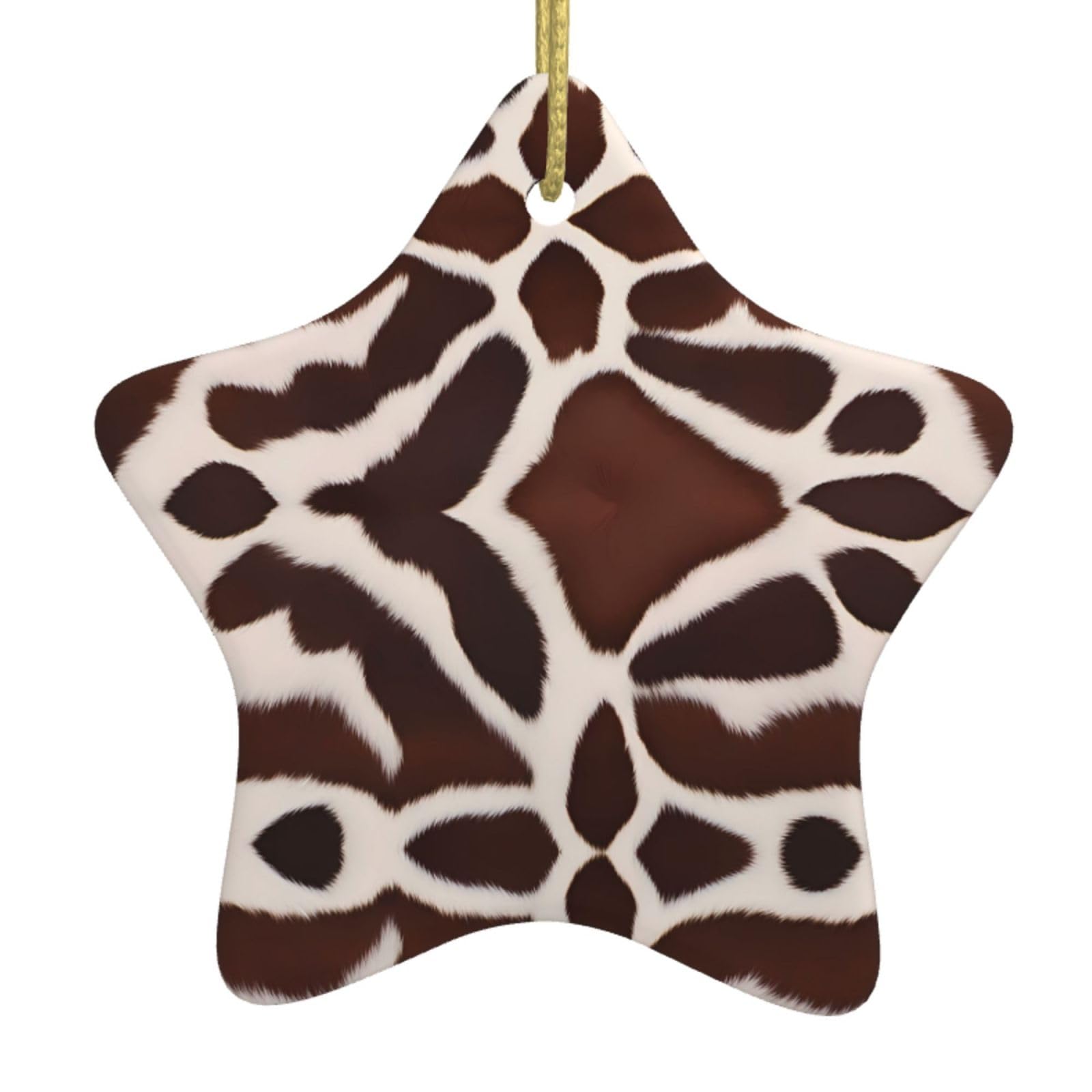 red Brown Cowhide Prints Christmas Ceramic Star Pendant : Suitable for Christmas Decorations in Shopping malls, Homes