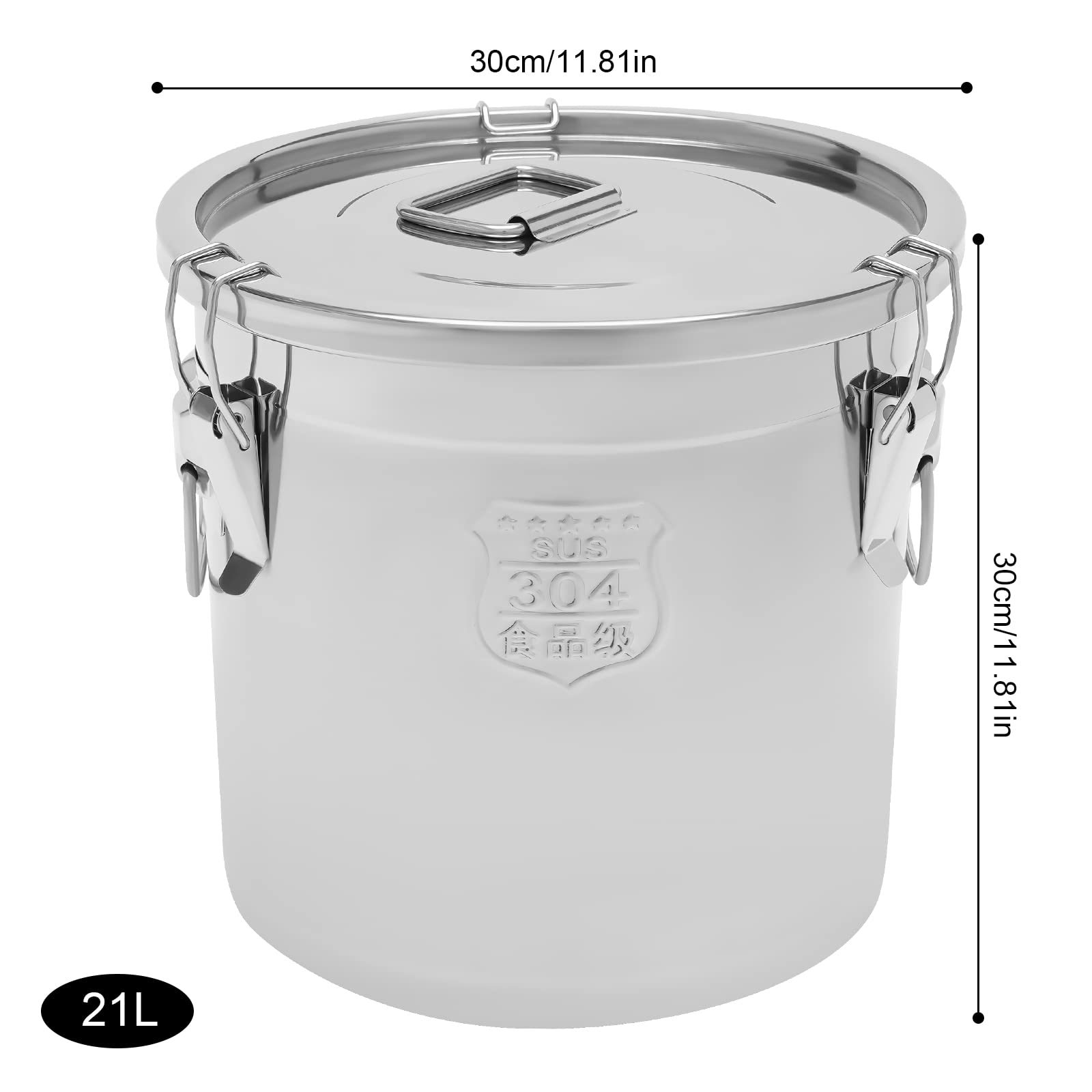Contenitori alimentari, serbatoi sigillati in acciaio inox, serbatoi ermetici, contenitori per alimenti, 21 l, con coperchio e serratura per la conservazione degli alimenti in cucina