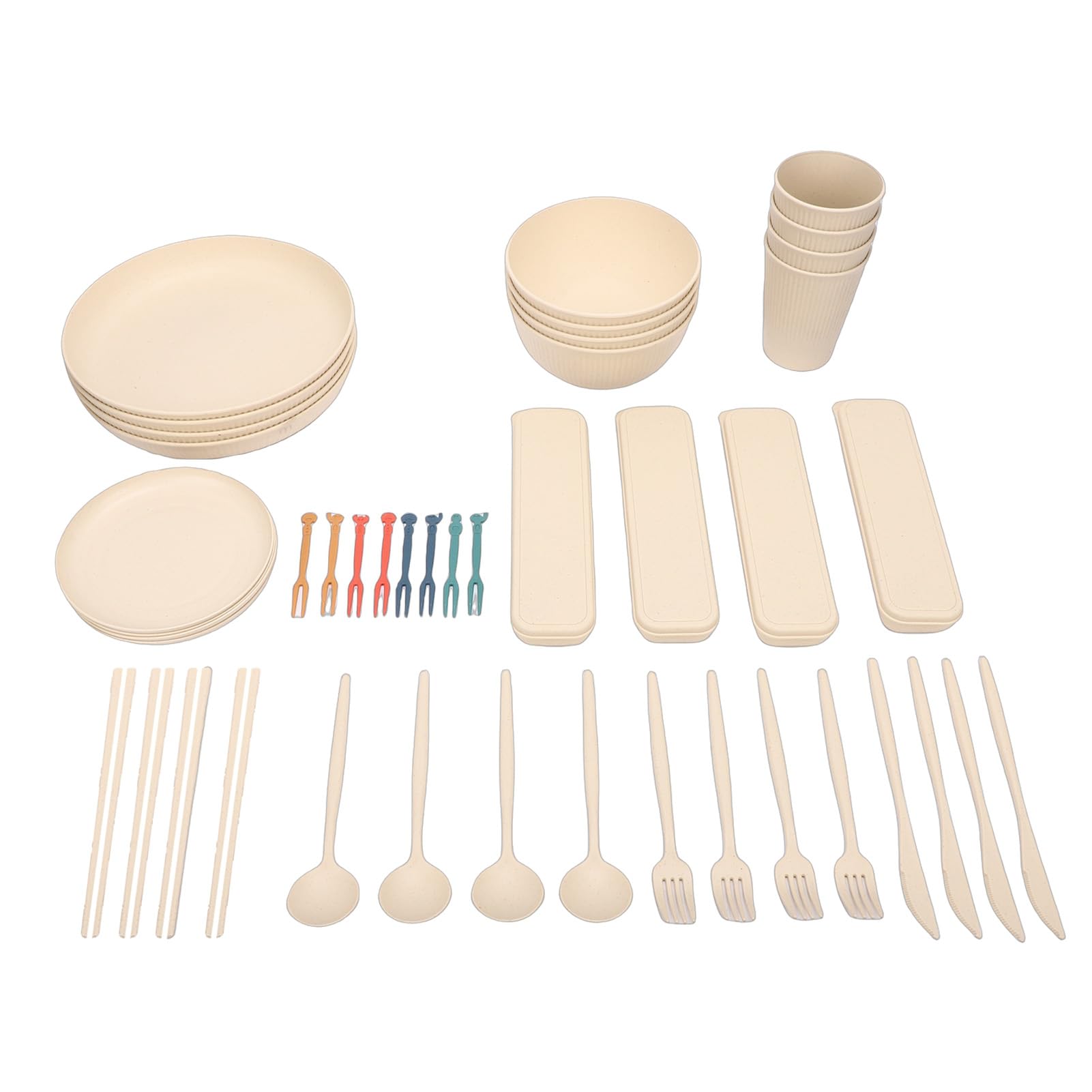 Annadue Juego de Cubiertos Duraderos a Prueba de Caídas, Platos, Tazones y Tazas para 4 Personas, Apto para Lavavajillas y Microondas, para Viaje Camping