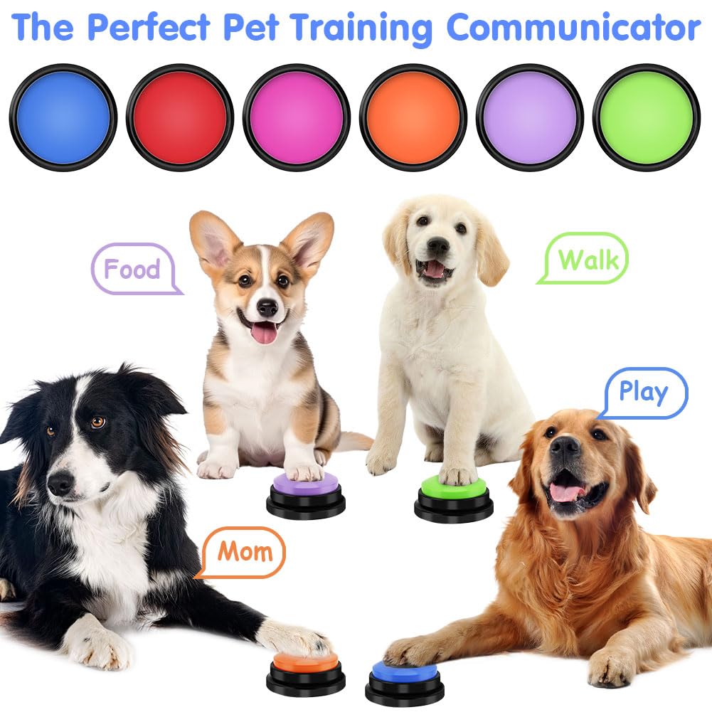 Buzzer mit Aufnahmefunktion, Haustier Talking Training Antwort Buzzer, 7 Farben Buzzers Aufnahmefähige Tasten für Hund Interaktion, 30 Sekunden Aufnahme&Wiedergabe Intelligenzspielzeug für Hunde