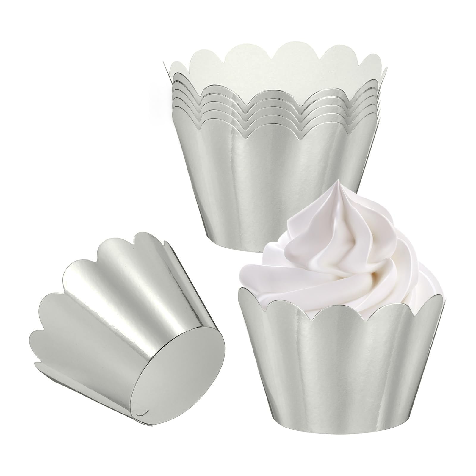 Mules cupcakes papier argenté réfléchissant grands manchons