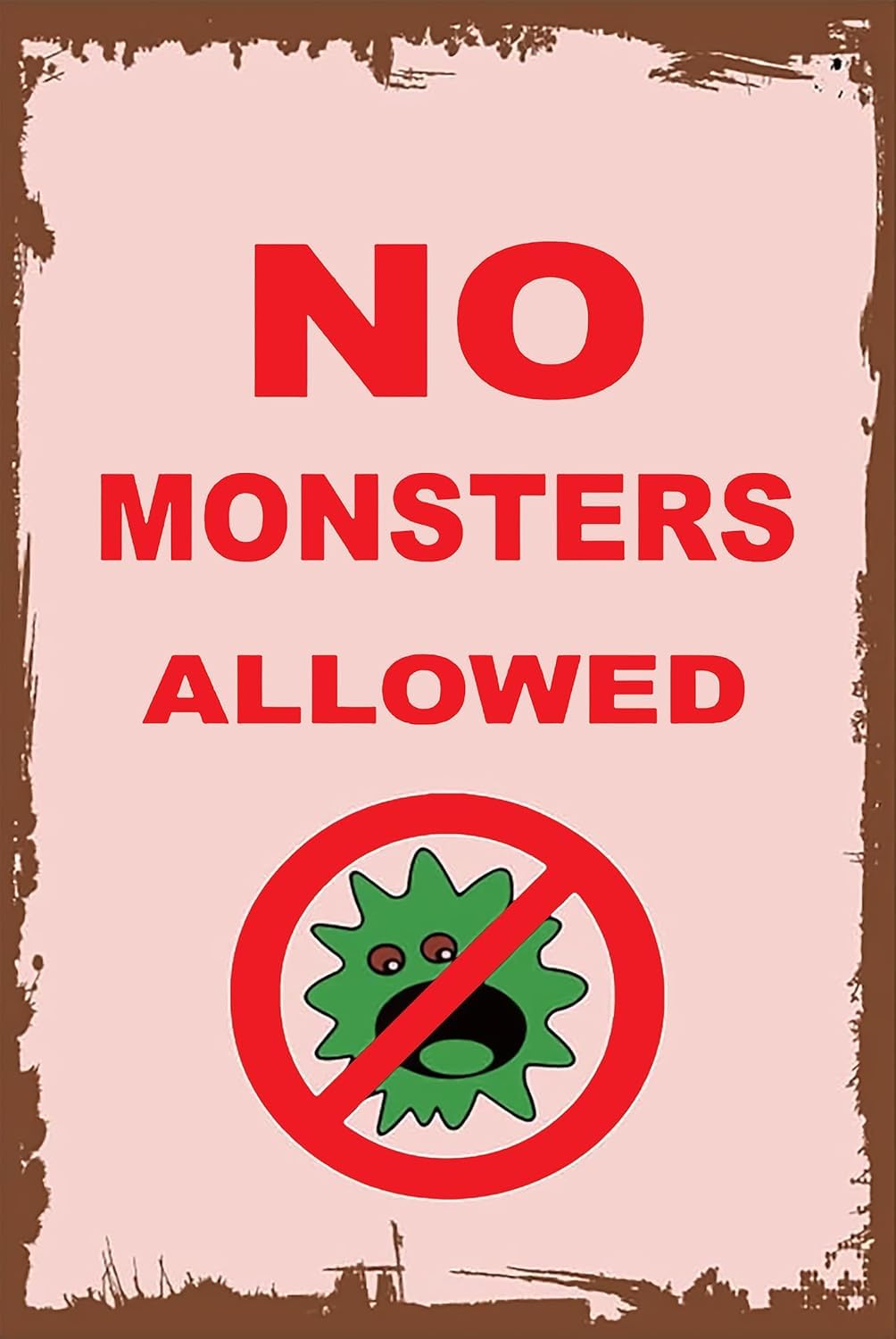 Retro Metal Tin Sign No Monsters Allowed Sign Funny Home Cave Garage Bar Wall Decoration Vintage Metal Sign 8x12 Inch