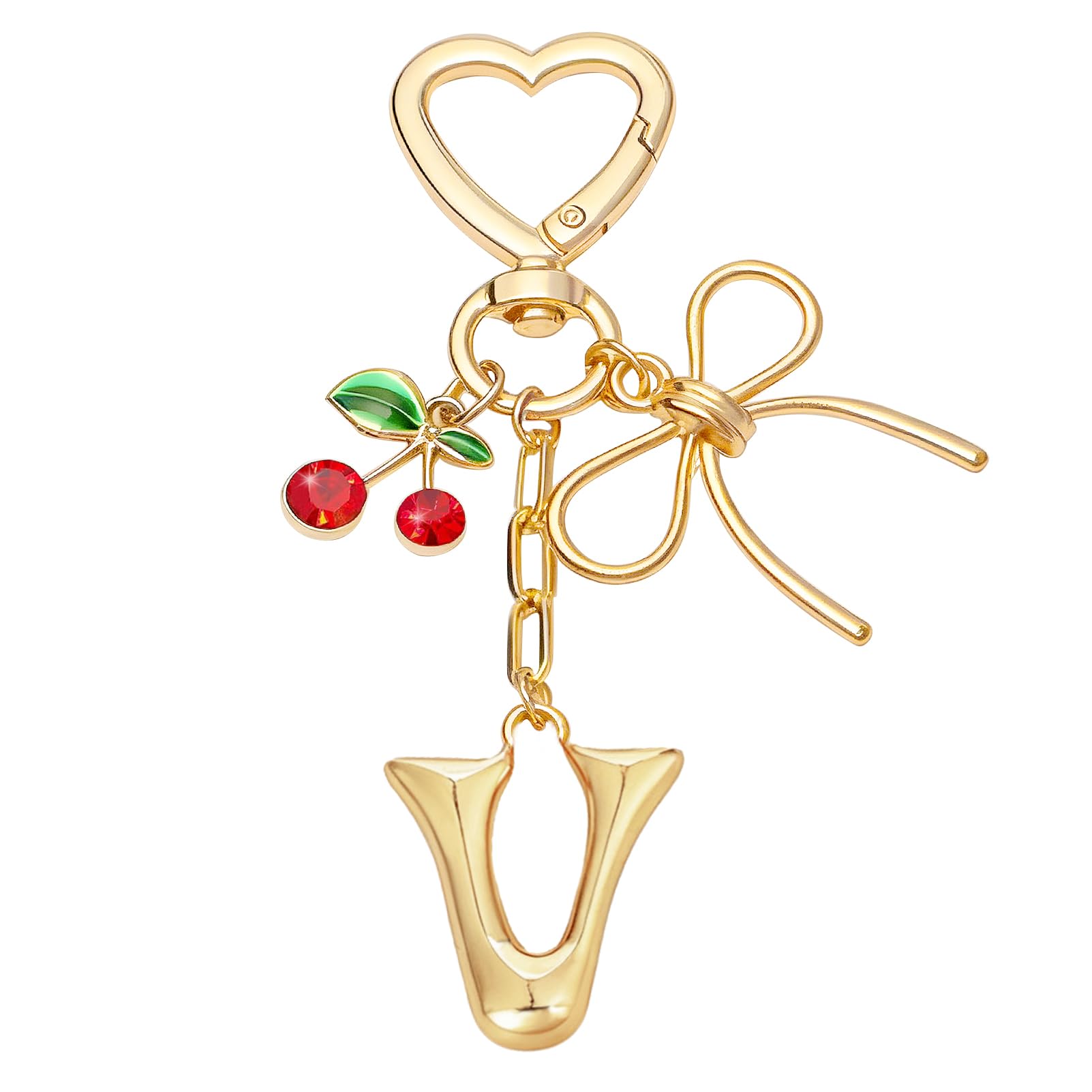 Snylcce A to Z Cherry Heart Keychain, Personalized Initial Letter Keyring with Cute Cherry and Heart Design for Women, Kawaii Key Chain for Purse Bag Decor, Wedding Party Favor Gifts