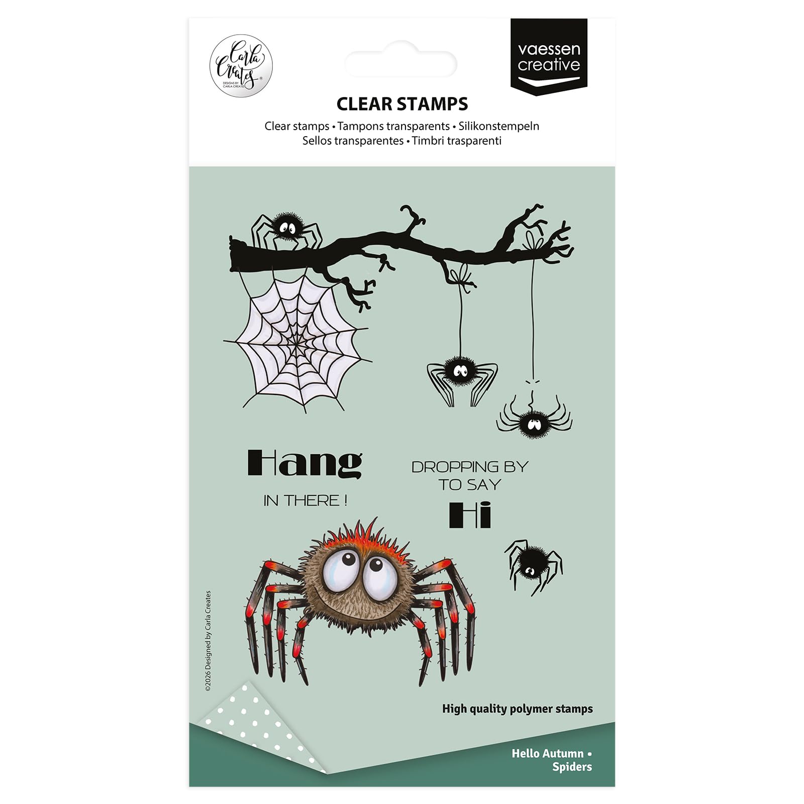 Vaessen Creative Clear Stamps 14 Pcs - Spiders - Scrapbooking, Stamping and Card Making Supplies for Crafting