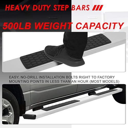 Miniatura 4 de Auto Dynasty Estribos compatibles con 2009-2024 Ram1500 2500 3500 Crew Cab 4 puertas, barras Nerf de riel lateral de acero inoxidable, barras de