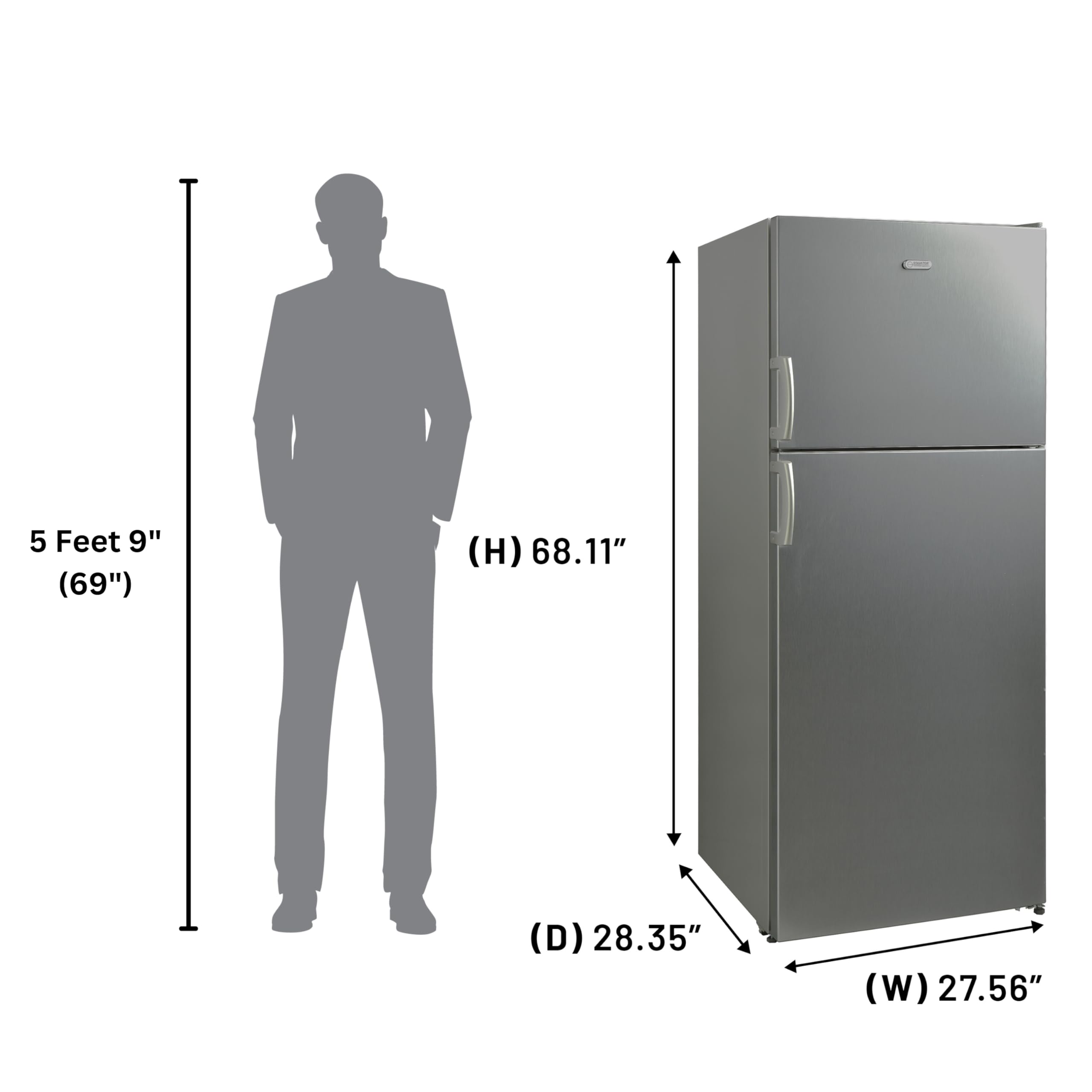 Equator 14.3 cu.ft Top Mount Refrigerator Freezer – Made in Europe, Energy Star, Frost Free, Stainless Steel, Adjustable Glass Shelves, LED Light, Reversible Door, Family & Apartment Kitchen Fridge